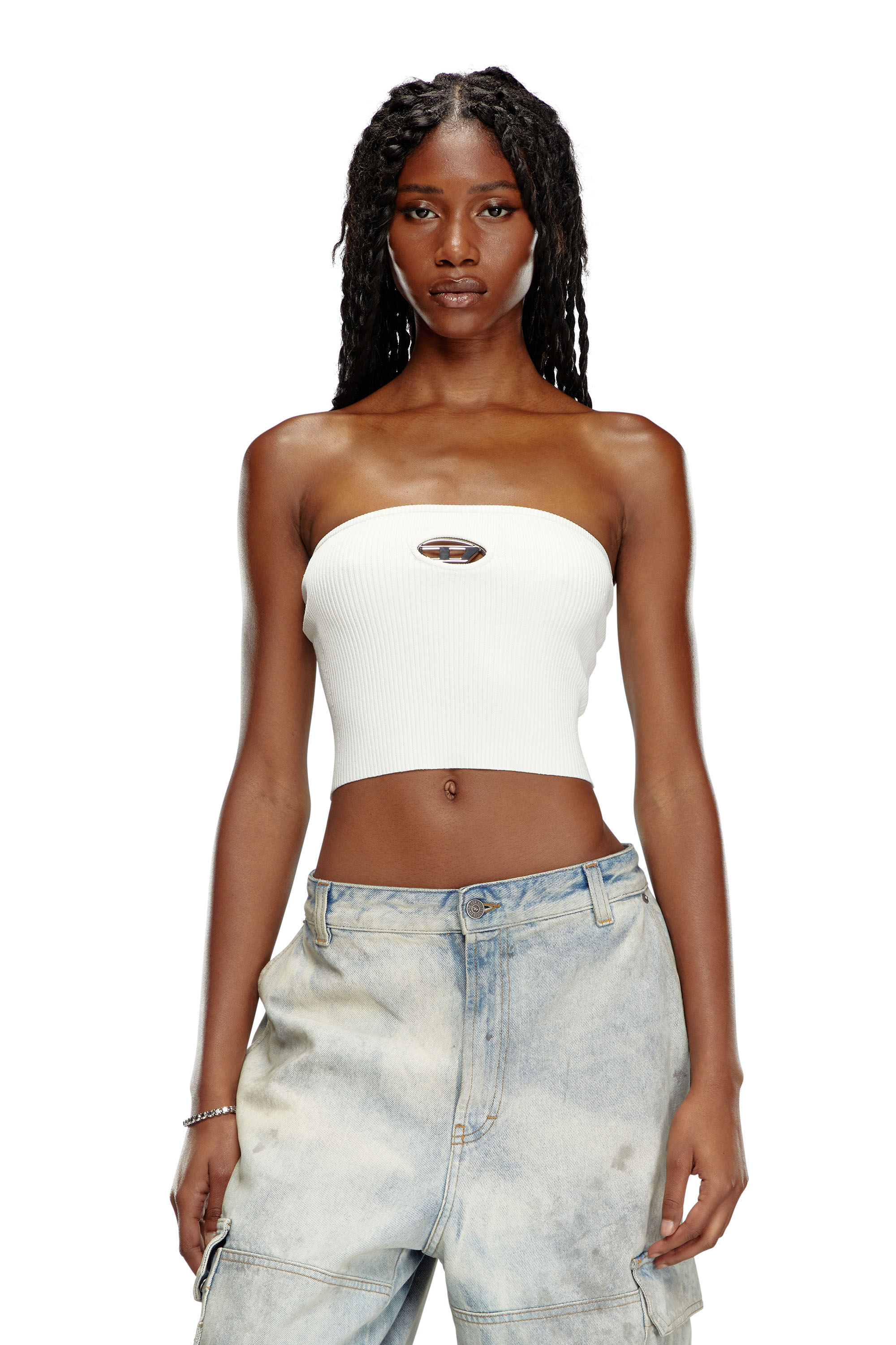 Diesel - M-CLARKSVILLEX, Woman's Tube top with logo plaque in White - 3
