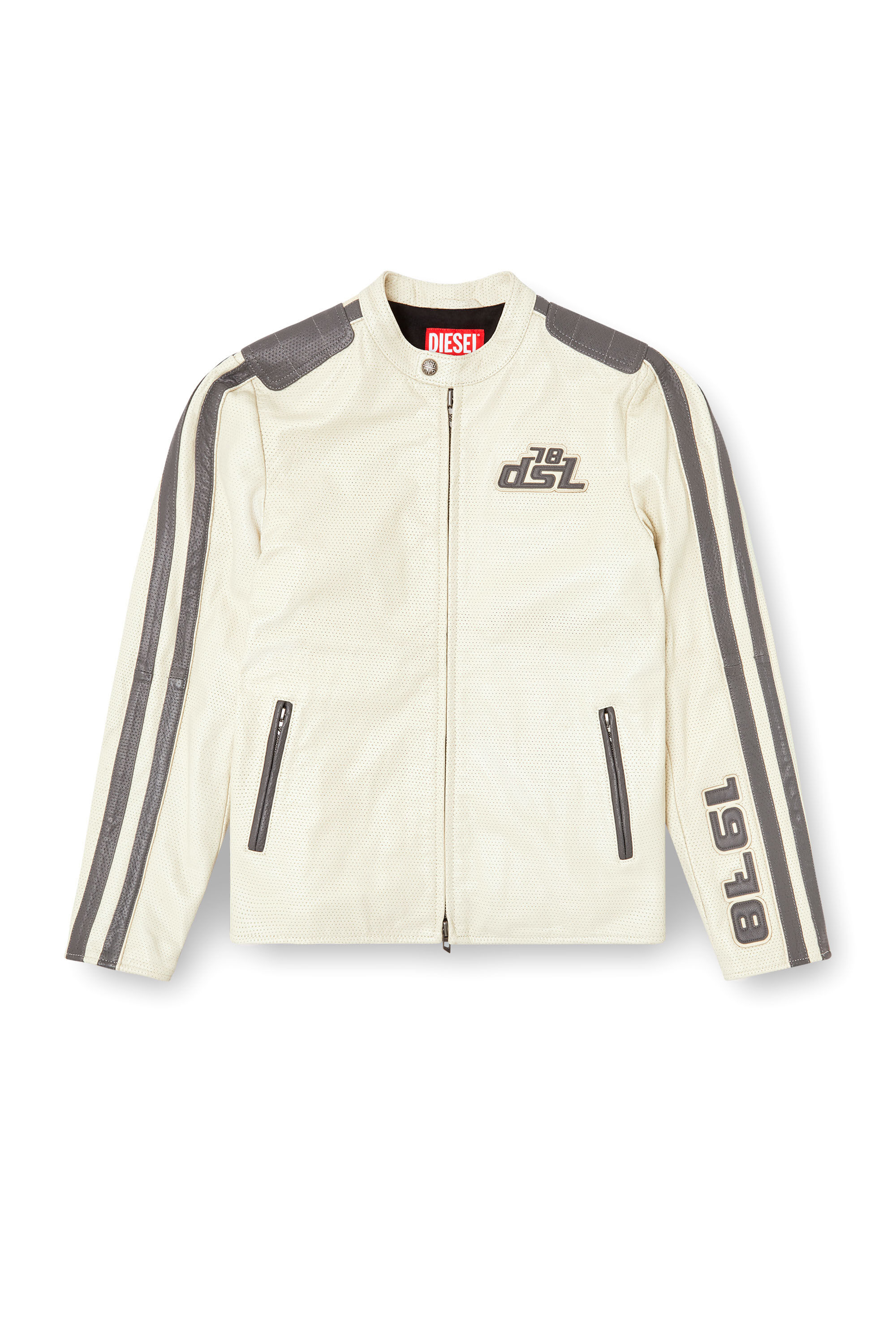 Diesel - L-POP, Unisex's Biker jacket in perforated leather in White - 2