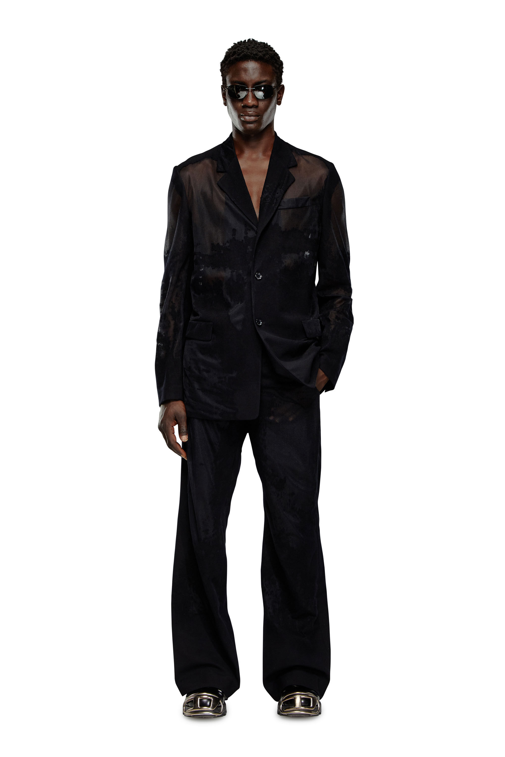 Diesel - J-REG, Man Tailored jacket in devoré cool wool in Black - Image 1