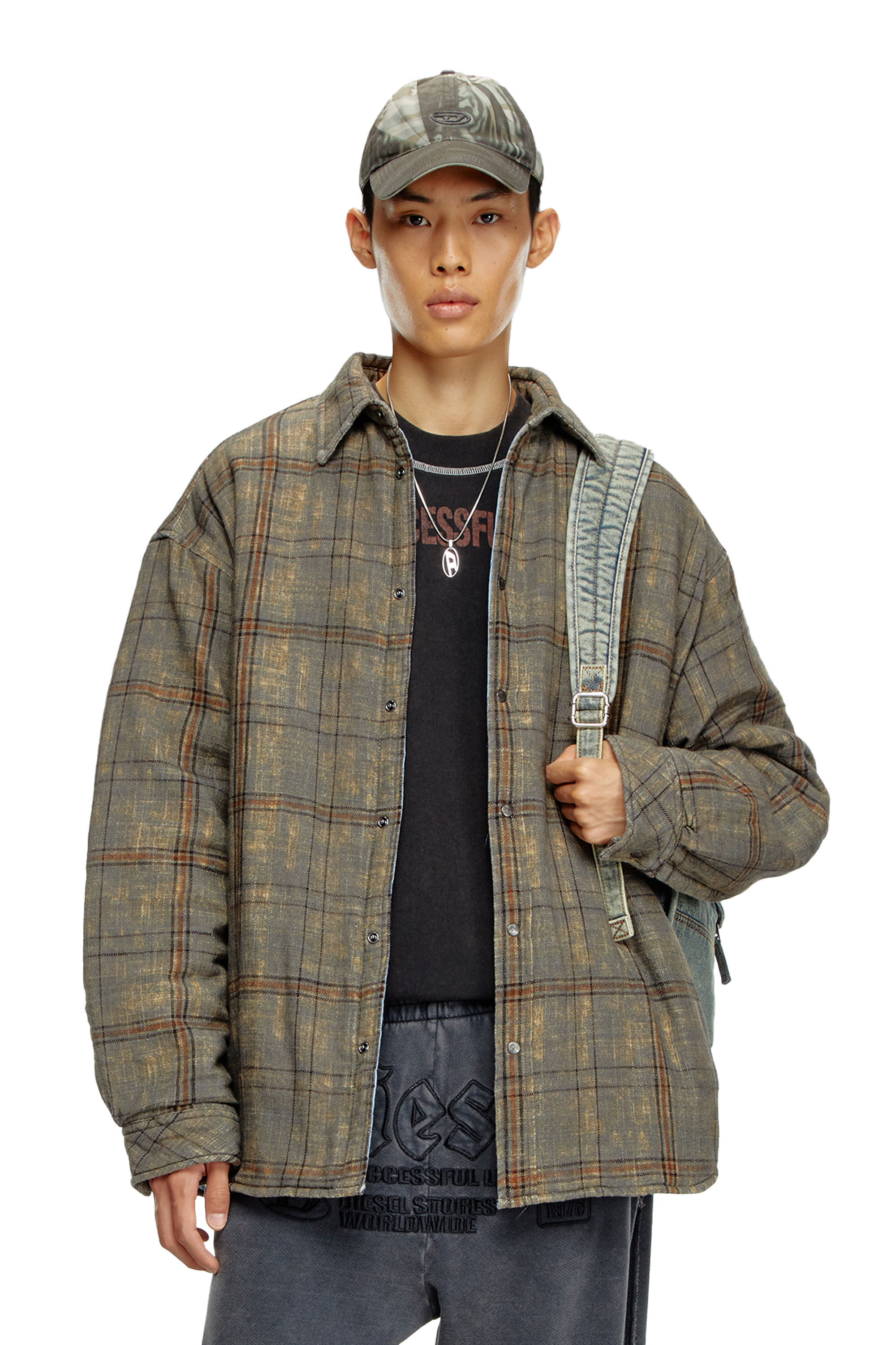 Diesel - S-HAMME, Man Padded jacket in checked slub cotton in Multicolor - Image 3