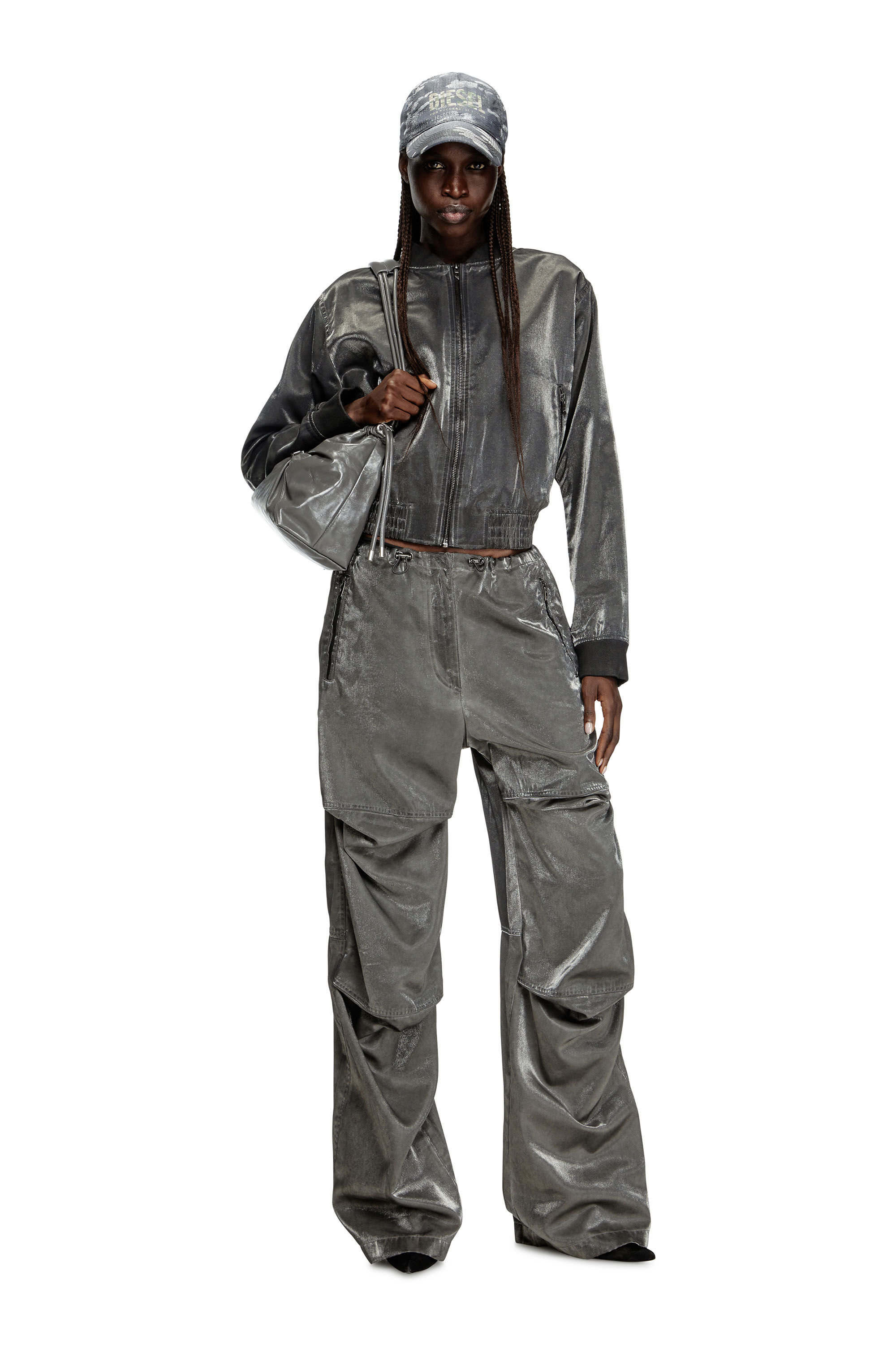 Diesel - G-HOST, Woman's Satin bomber jacket in Dark grey - 1