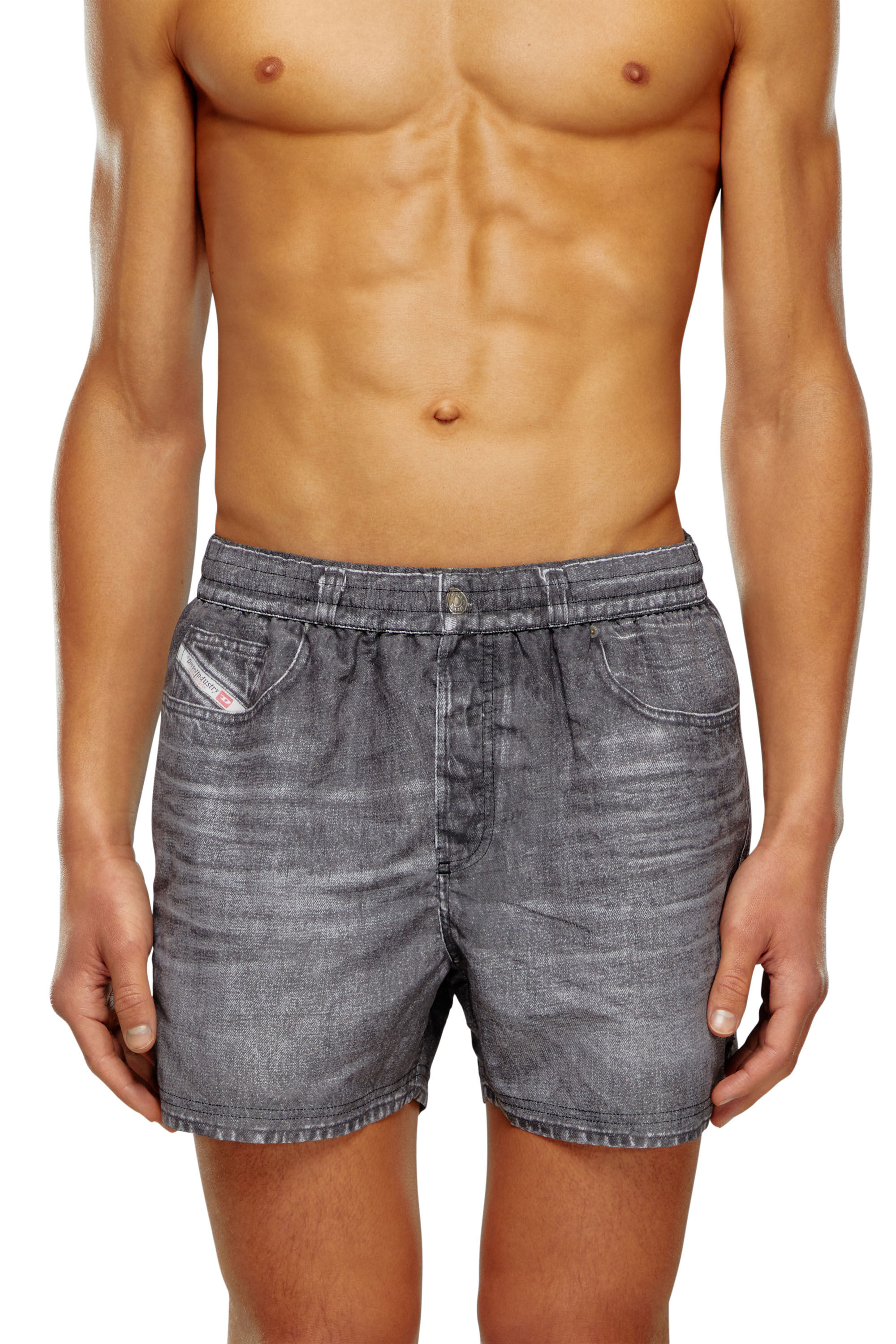 Diesel - BMBX-KEN-37, Man Mid-length swim shorts with denim print in Black - Image 1
