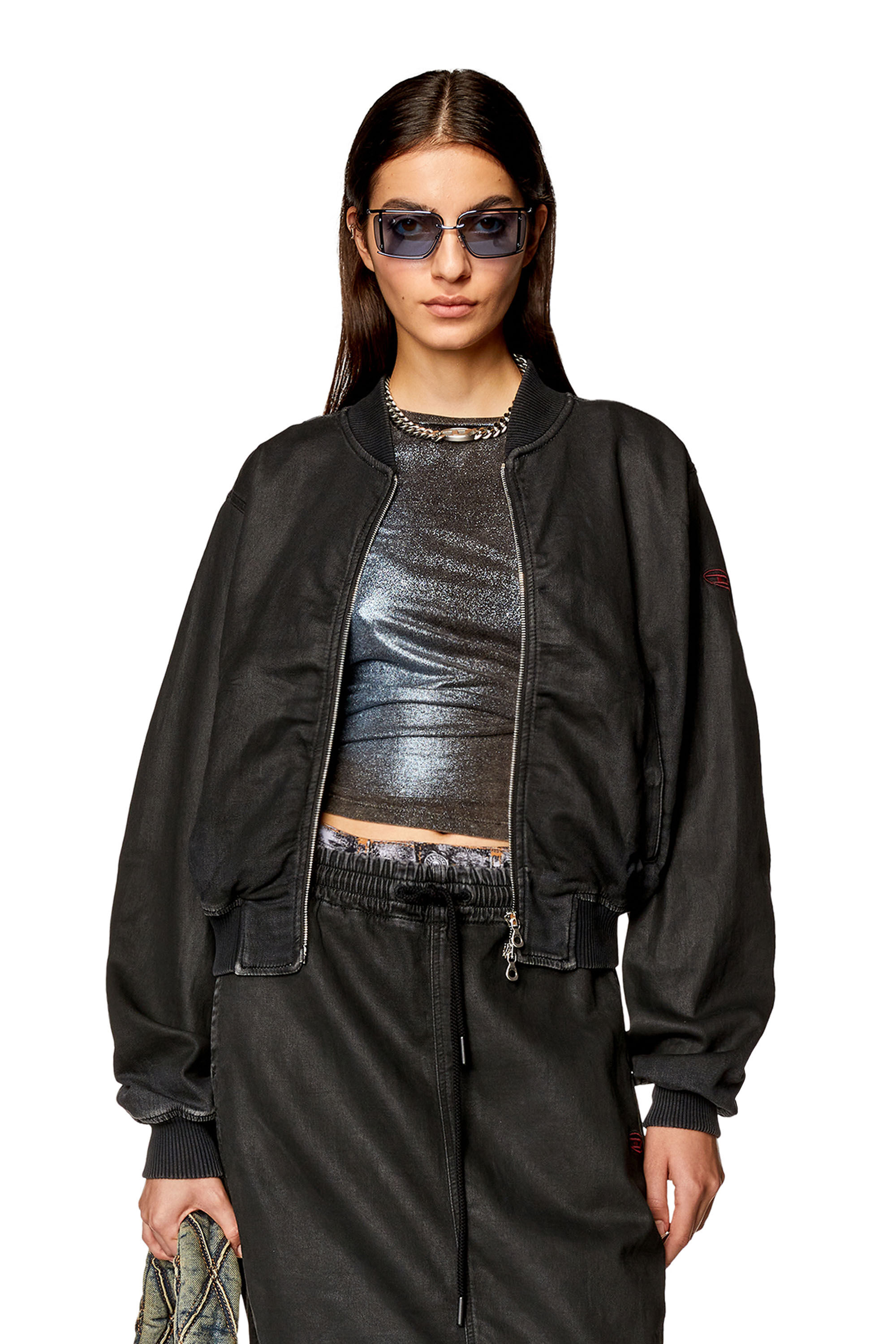 Diesel - DE-KIDDO JOGG, Woman Bomber jacket in coated denim in Black - Image 3