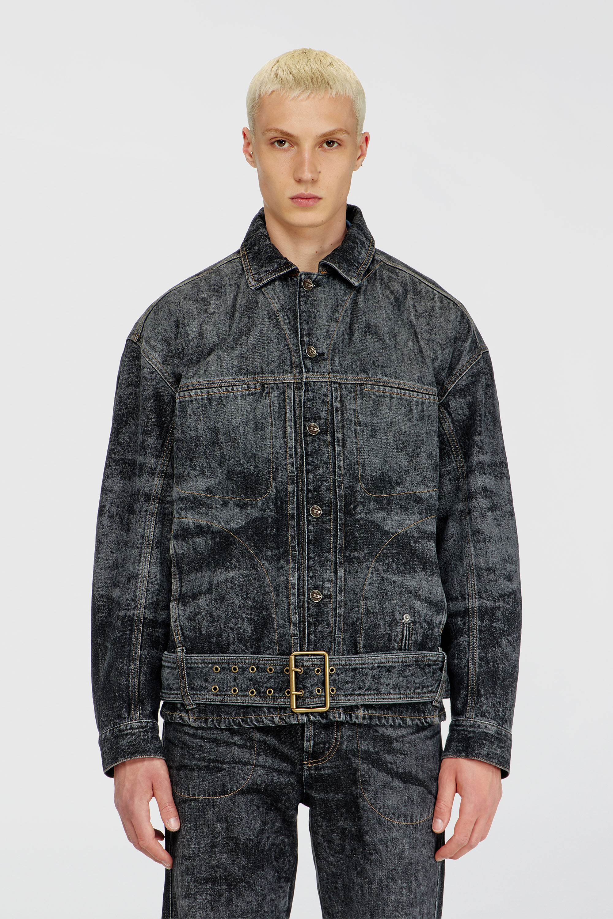 Diesel - D-VALERO-S, Man's Biker-inspired denim jacket in Dark grey - 3