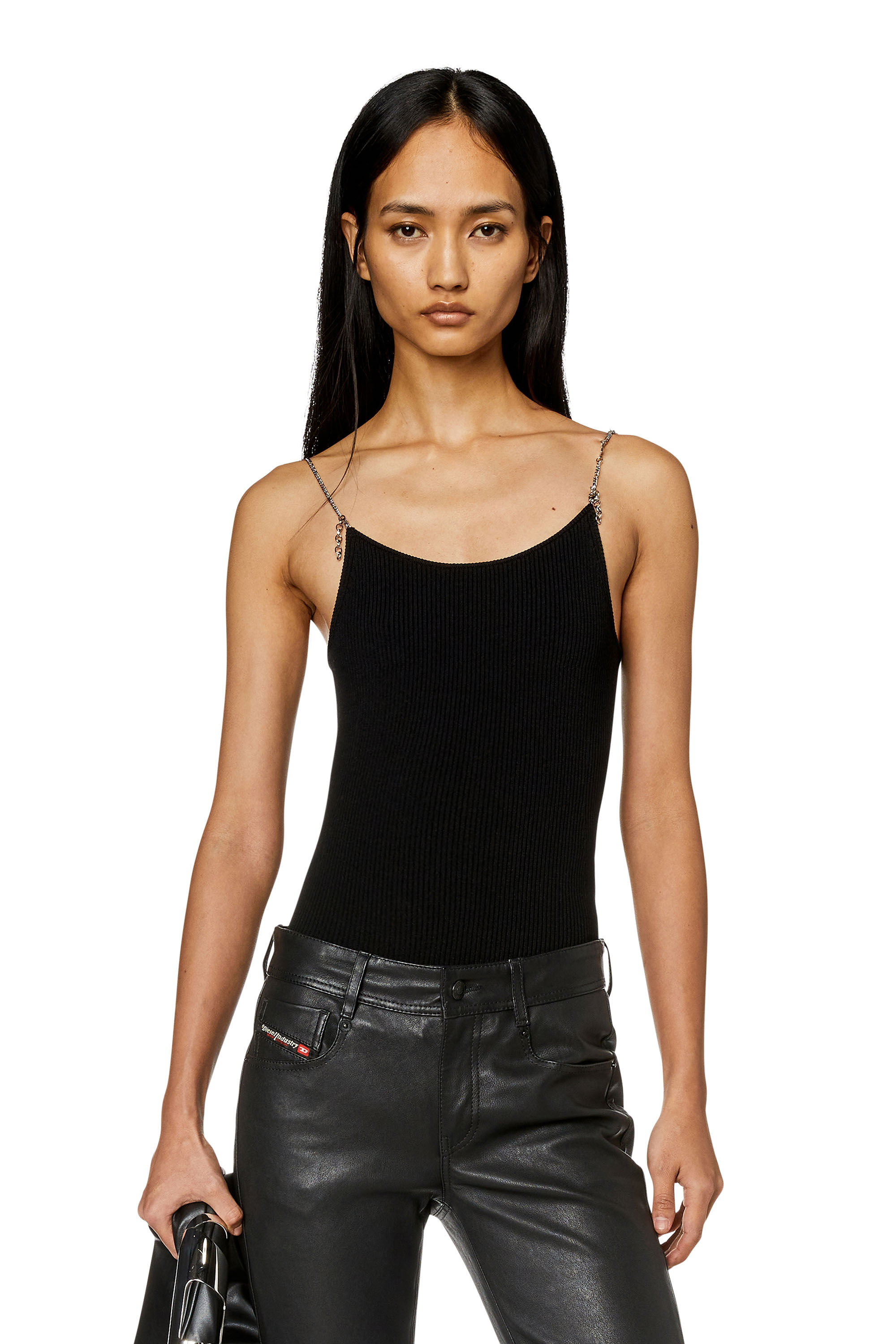 Diesel - M-VIRGEE, Woman Stretch-knit camisole with chain straps in Black - Image 3