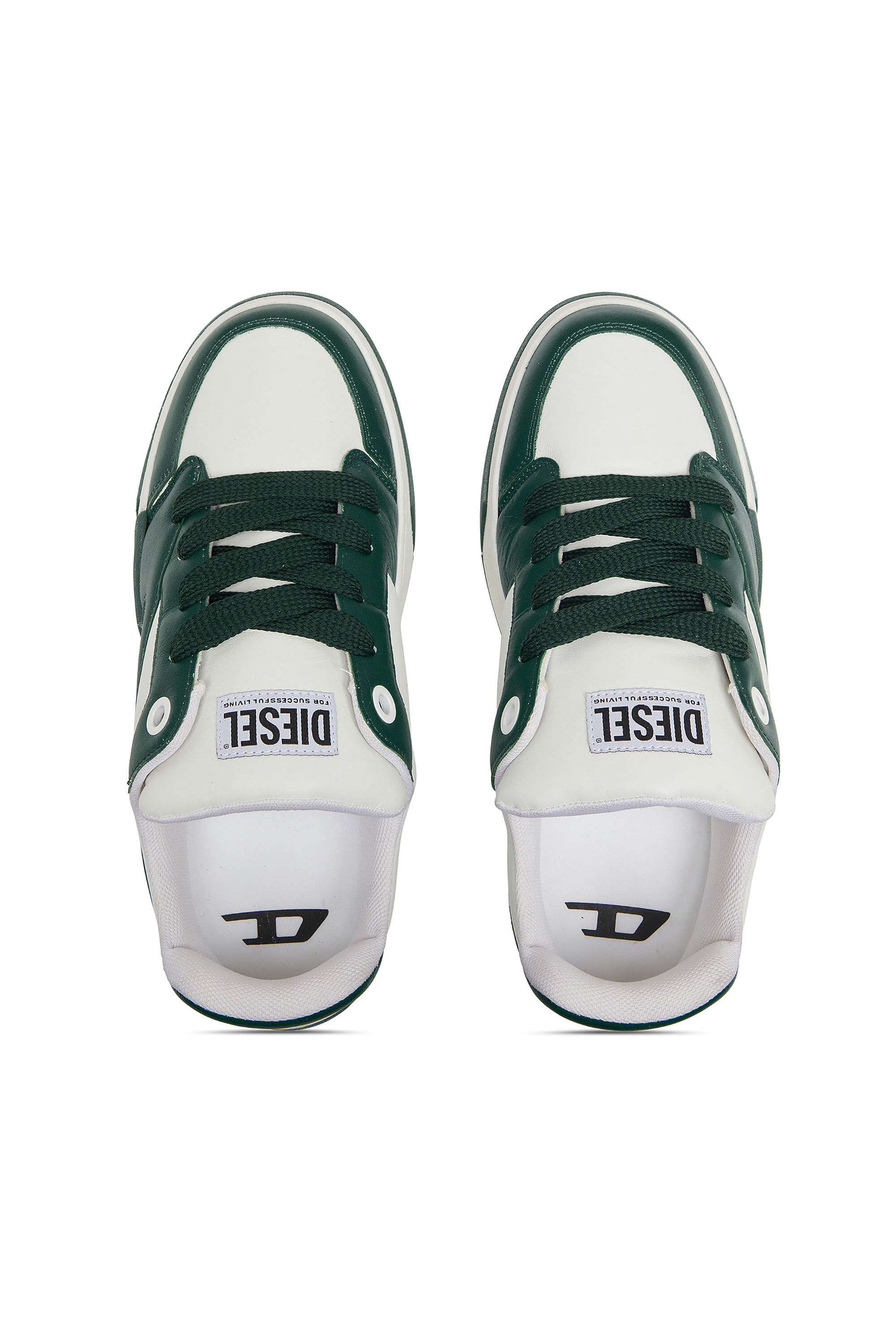 Diesel - S-D-OLLIE LOW, Man's D-Ollie-Sneakers in colour-block leather in White/Green - 4