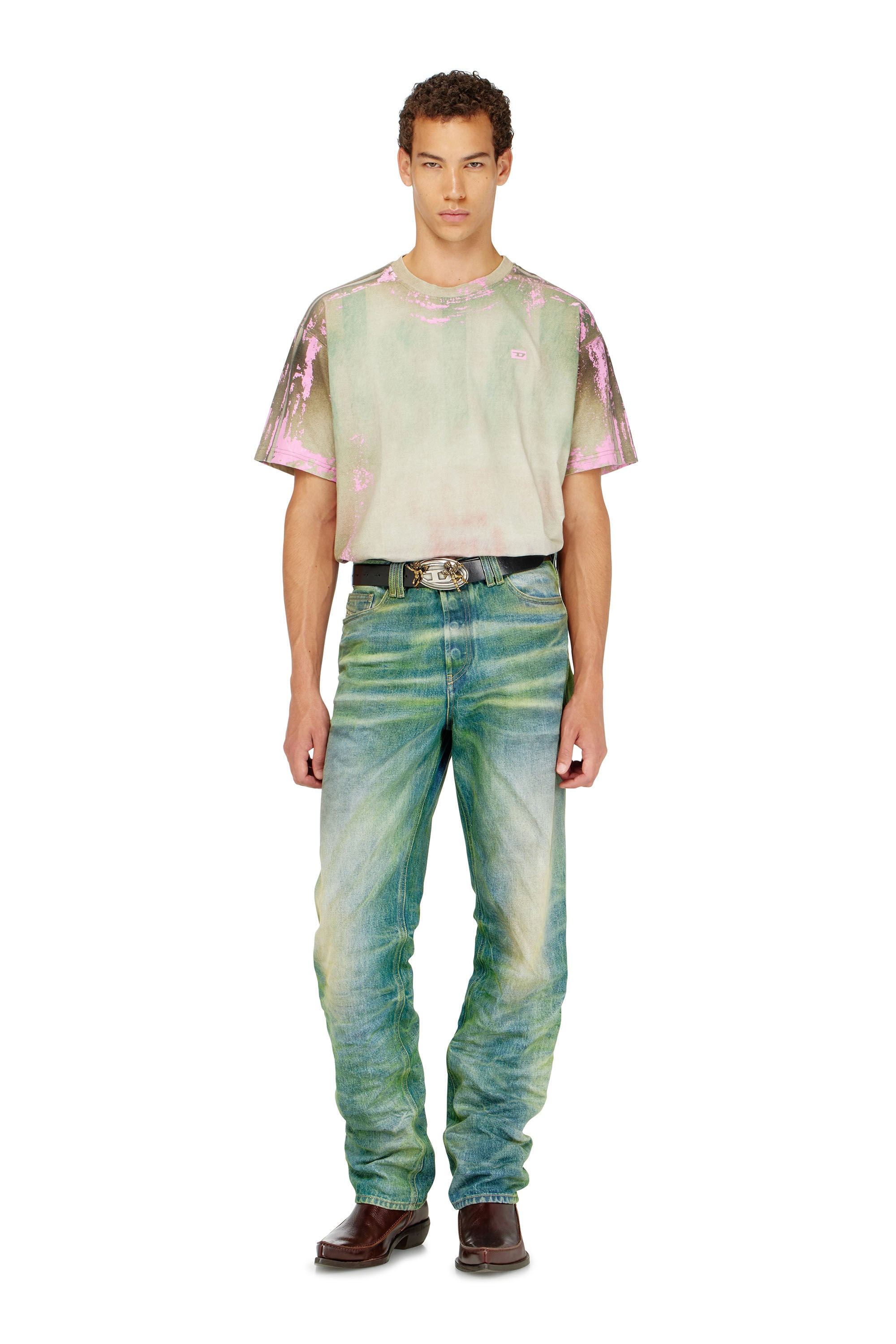 Diesel - T-FILMY-SHO, Man's T-shirt in cracked leather-effect jersey in null - 1