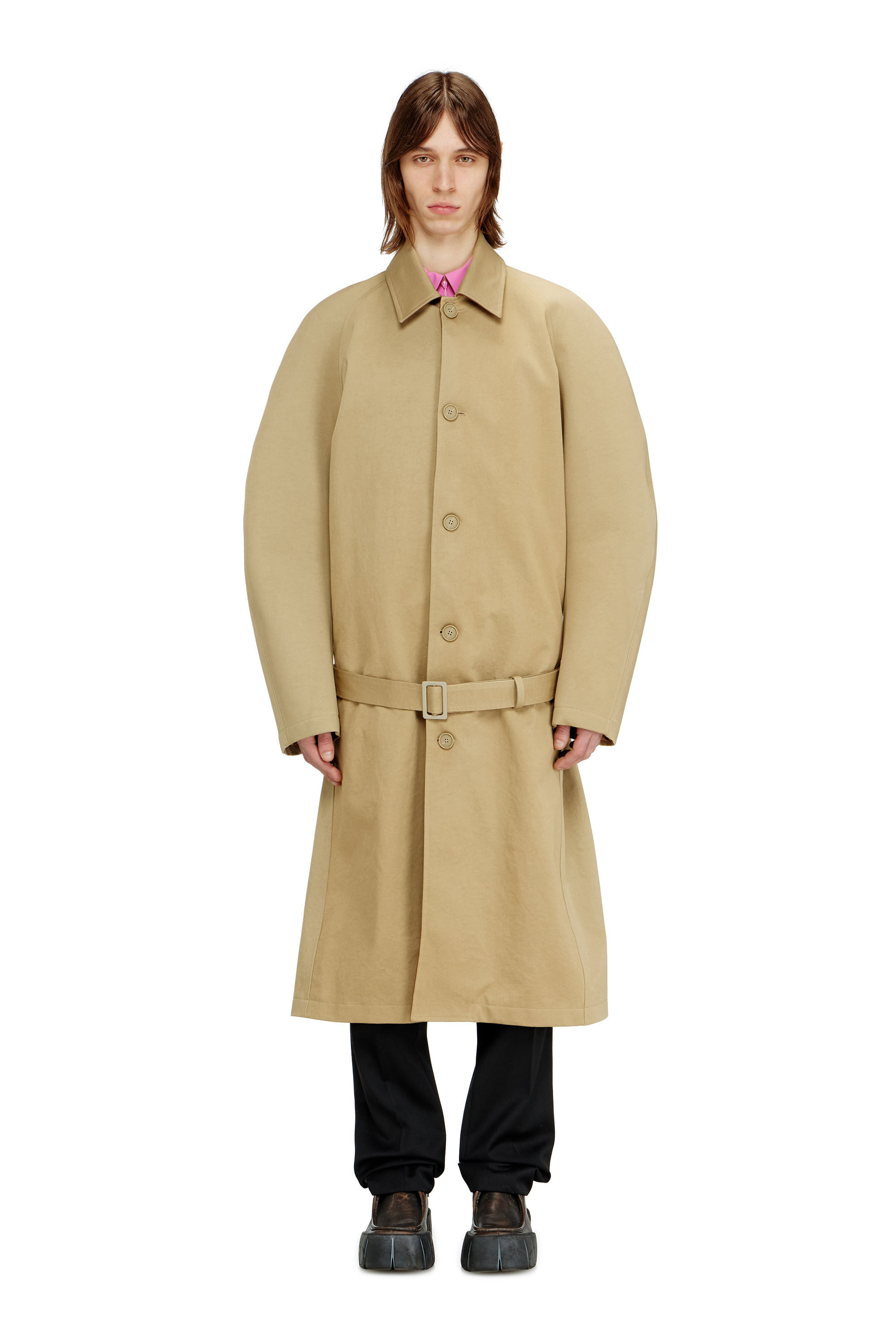 Diesel - J-ROUN, Man's Trench coat with cocoon sleeves in Light Brown - 3