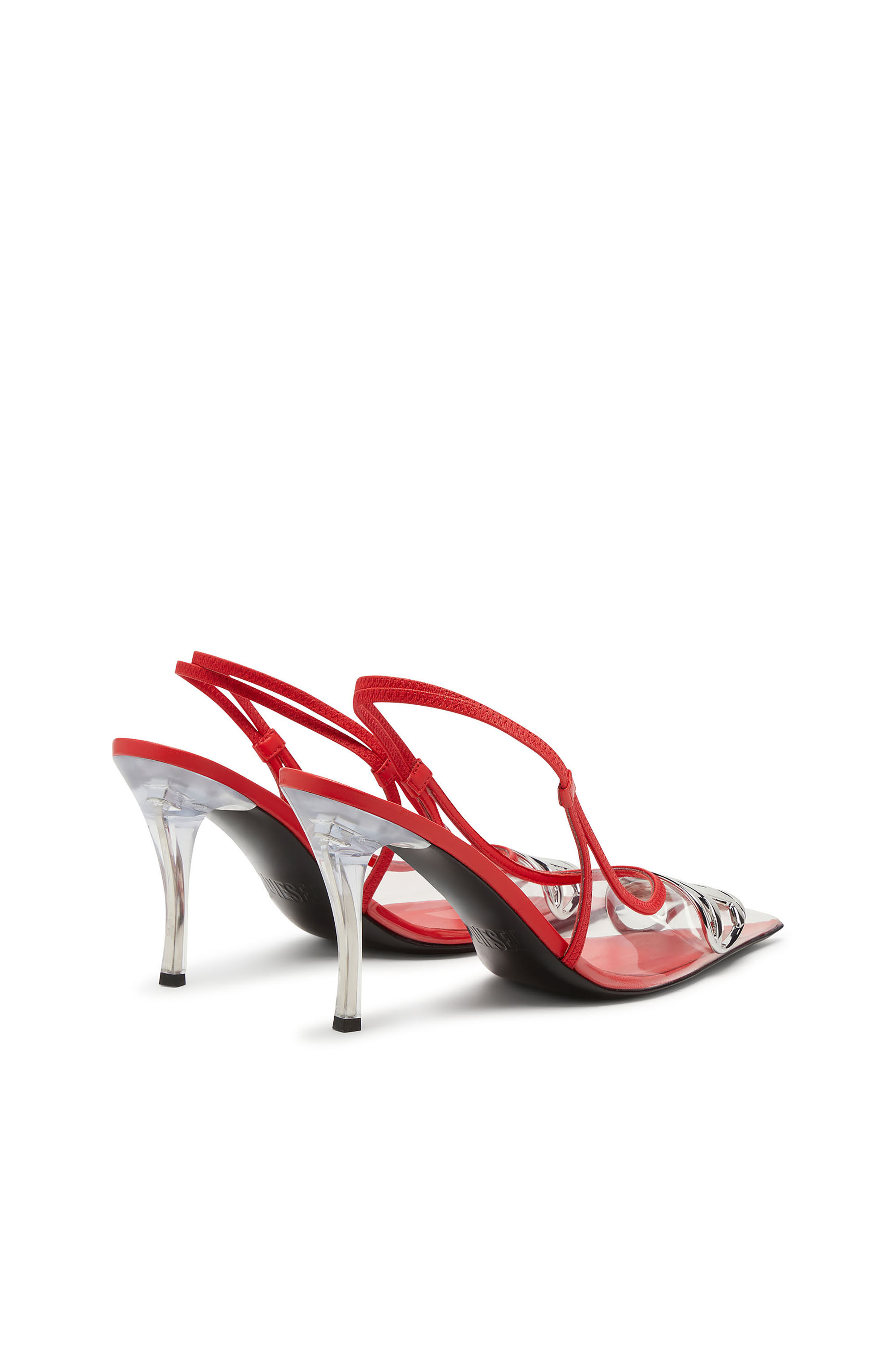 Diesel - D-VENUS SB, Woman's D-Venus-Leather-trim transparent slingback pumps in Red - 3