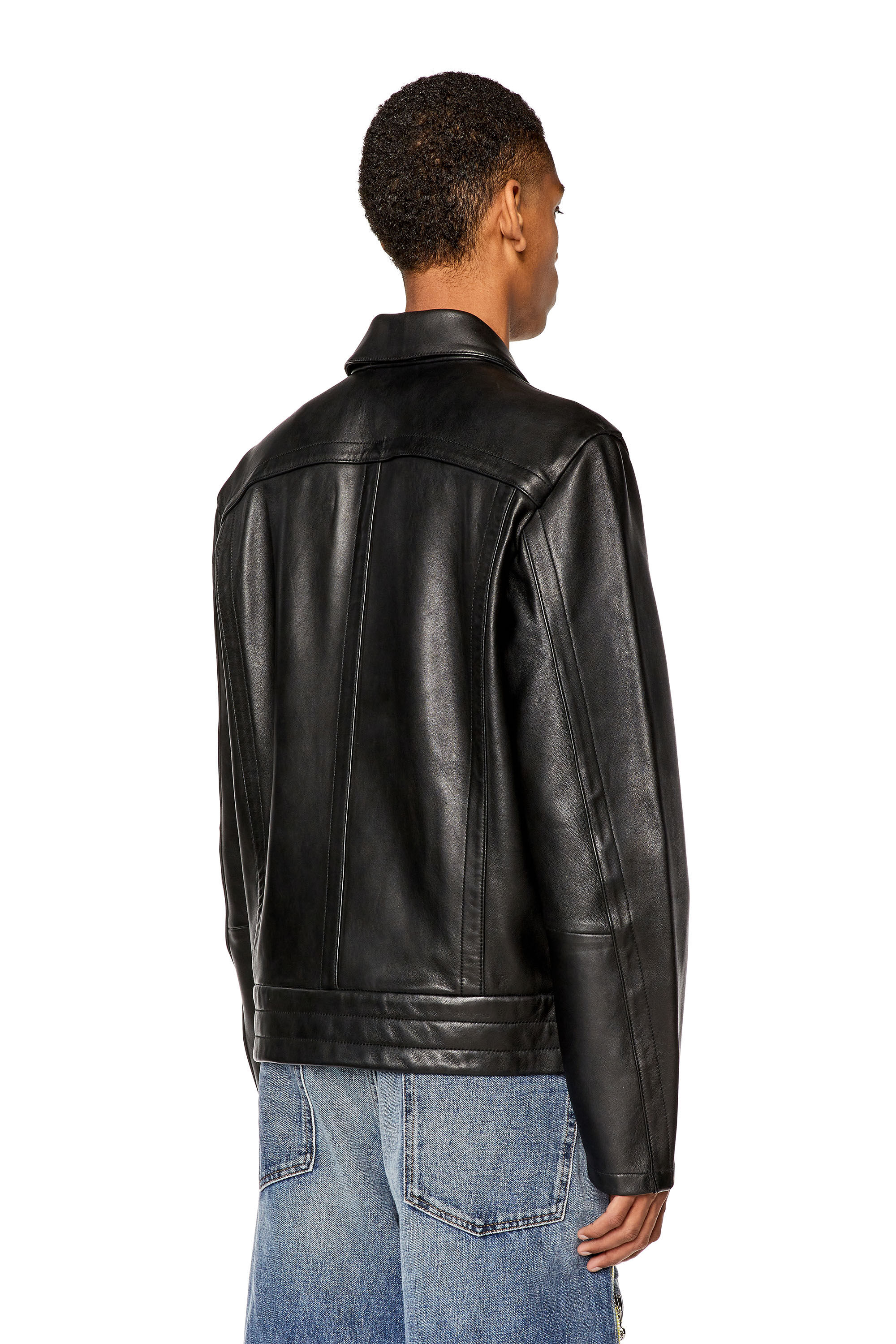 Men s Shirt jacket in supple leather Black Diesel