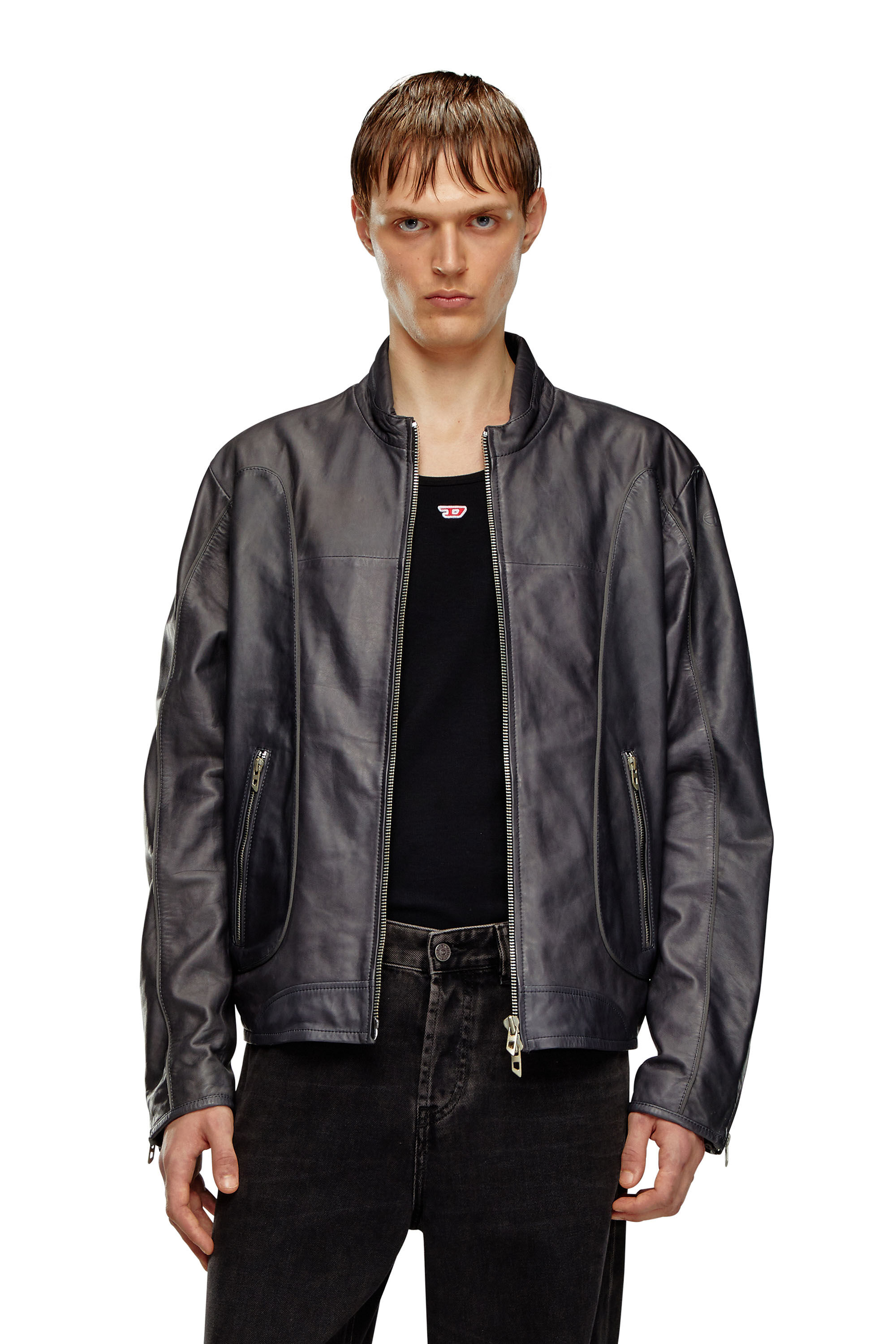 Diesel black leather biker jacket outlet