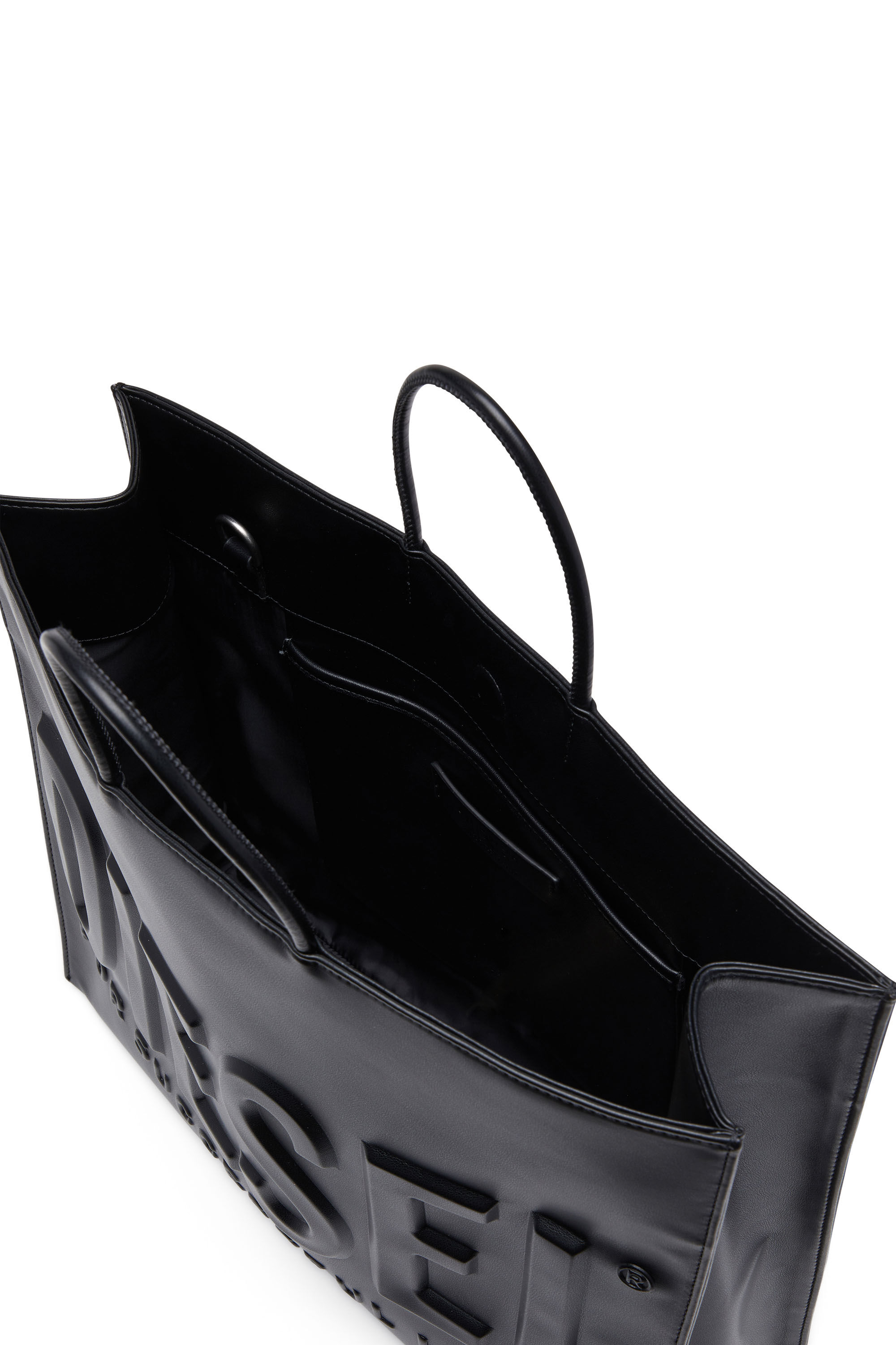 Men s Dsl 3D Recycled PU tote bag with embossed logo Black Diesel
