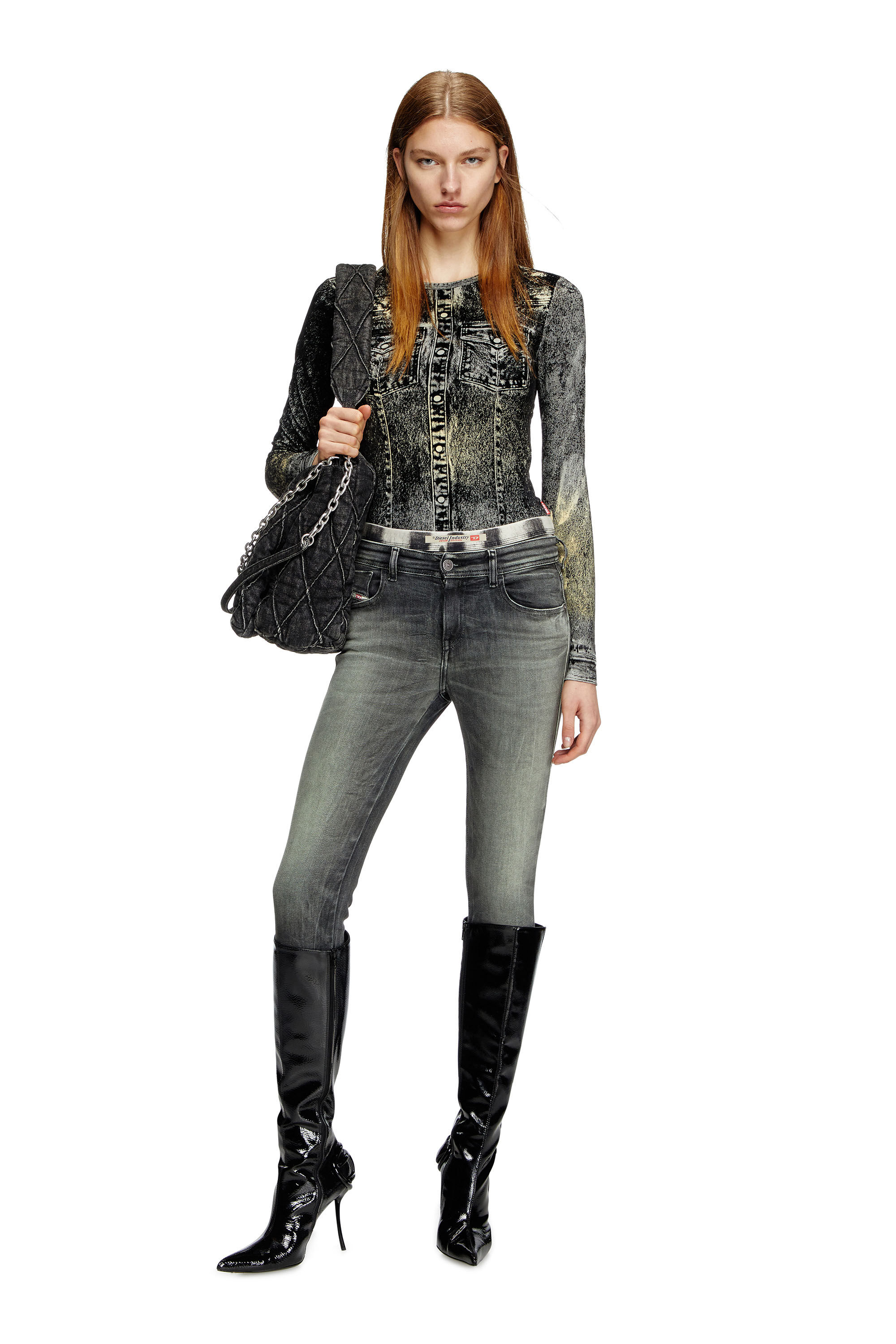 Diesel - T-AXY, Woman's Long sleeve top with jacket print in Dark grey - 1