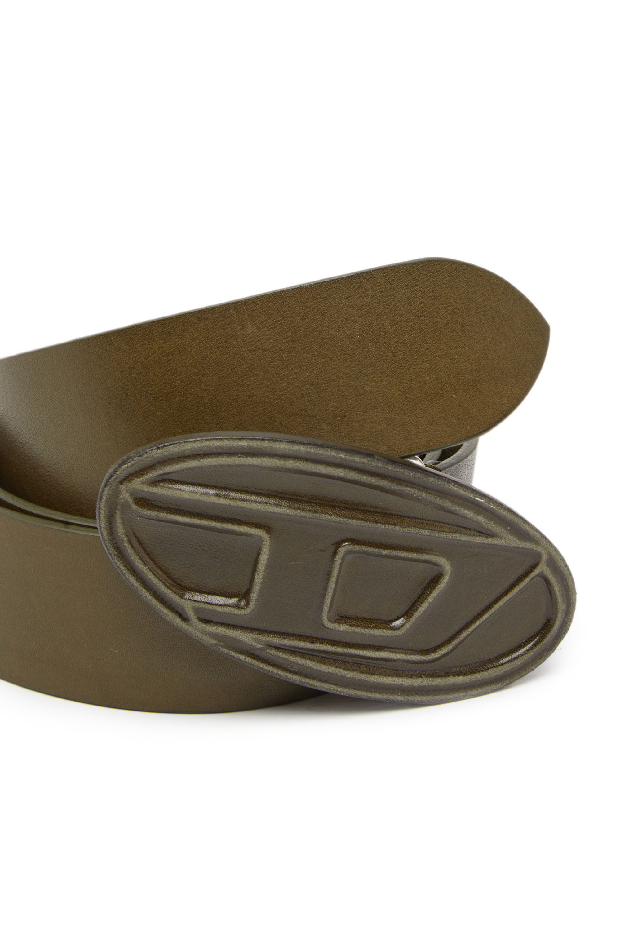 Diesel - B-1DR SCRATCH, Man Leather belt with leather 'D' buckle in Green - Image 3
