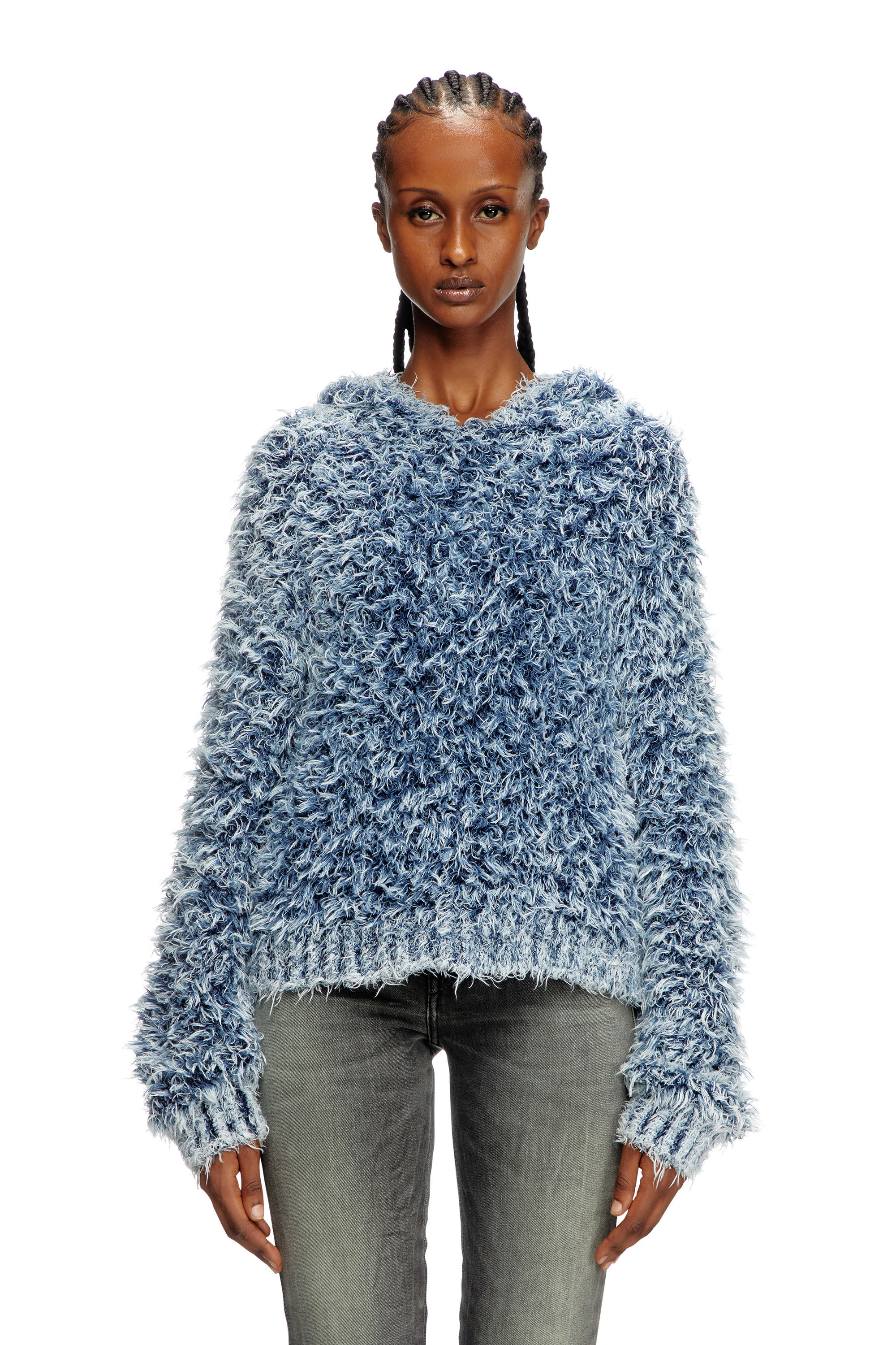 Diesel - M-DOLLY, Woman's Textured-knit hoodie in Blue - 3