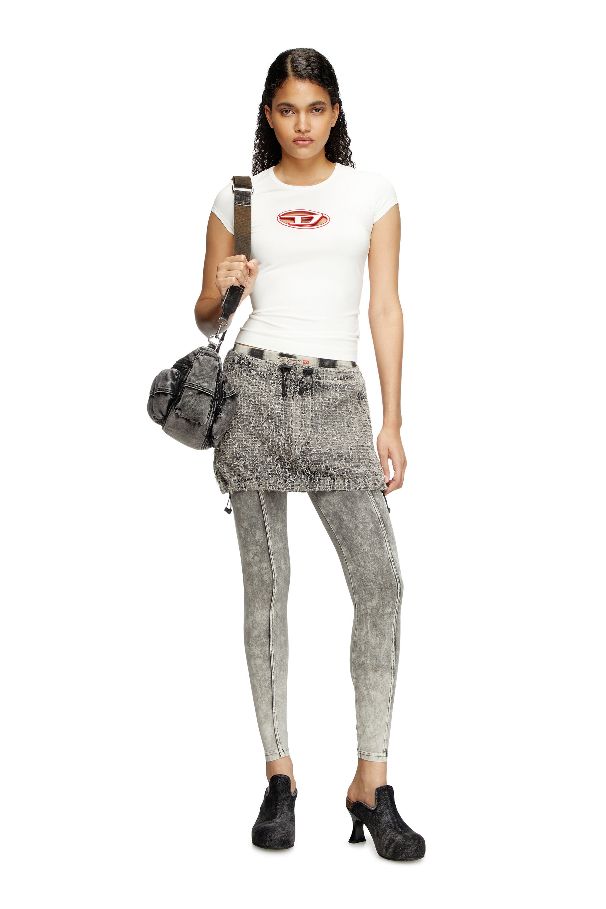 Diesel - T-ANGIE, Woman's T-shirt with peekaboo logo in White/Red - 1