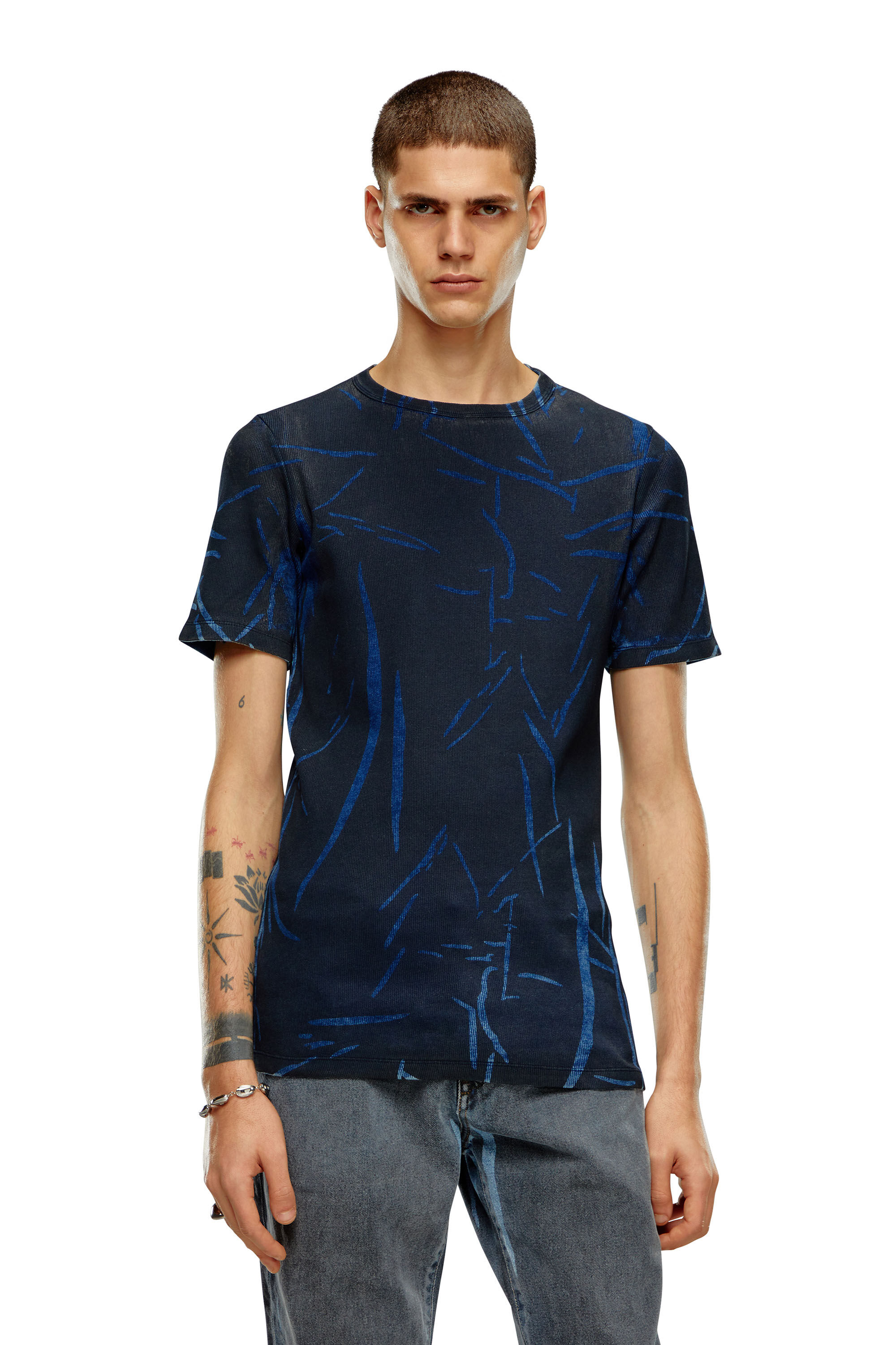 Diesel - DTO-D-RIBBER, Man T-shirt with crease-effect print in Blue - Image 6