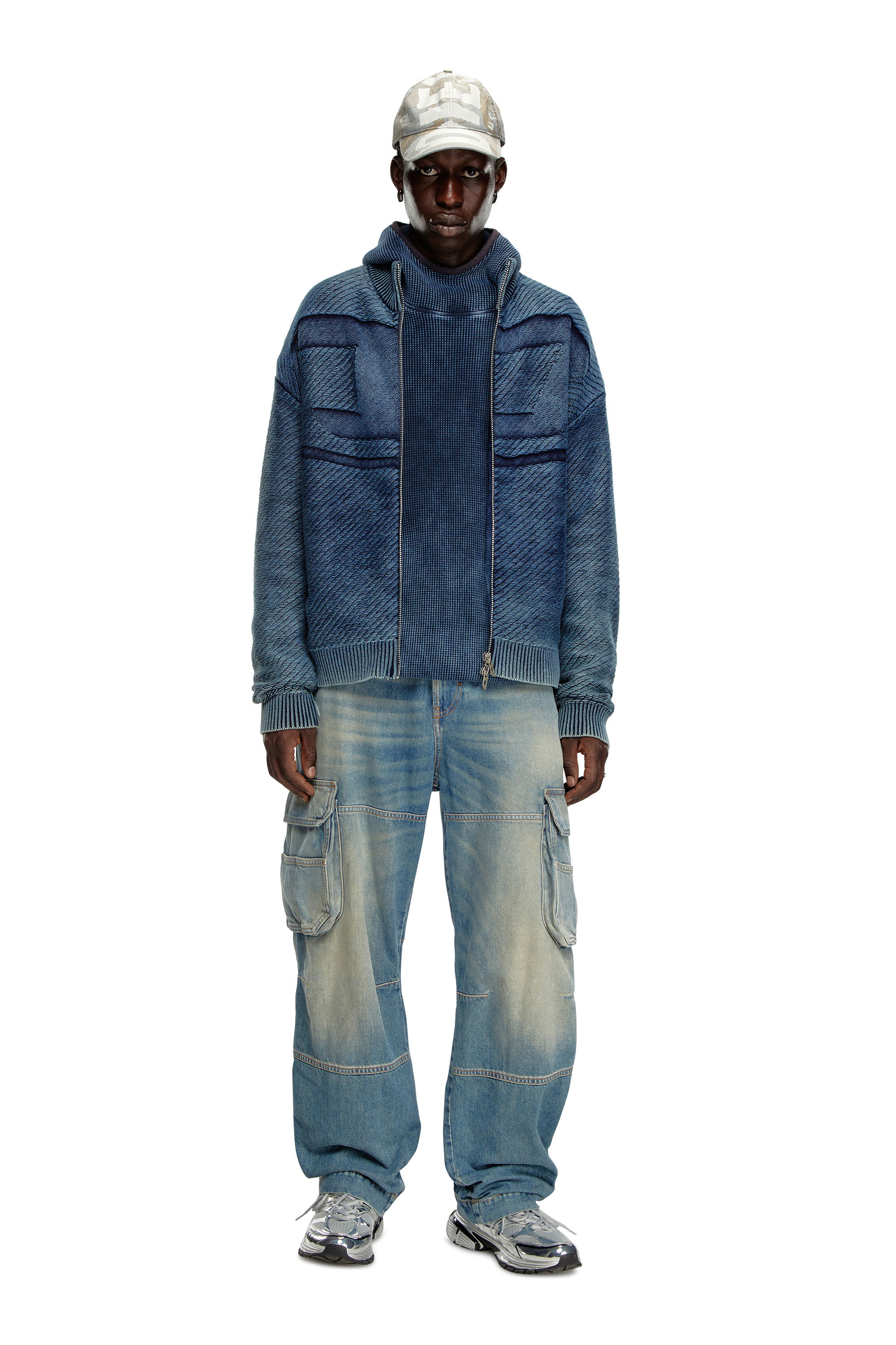 Diesel - K-KLEVERY-ZIP, Man Denim-effect zip-up cardigan in cotton in Blue - Image 1