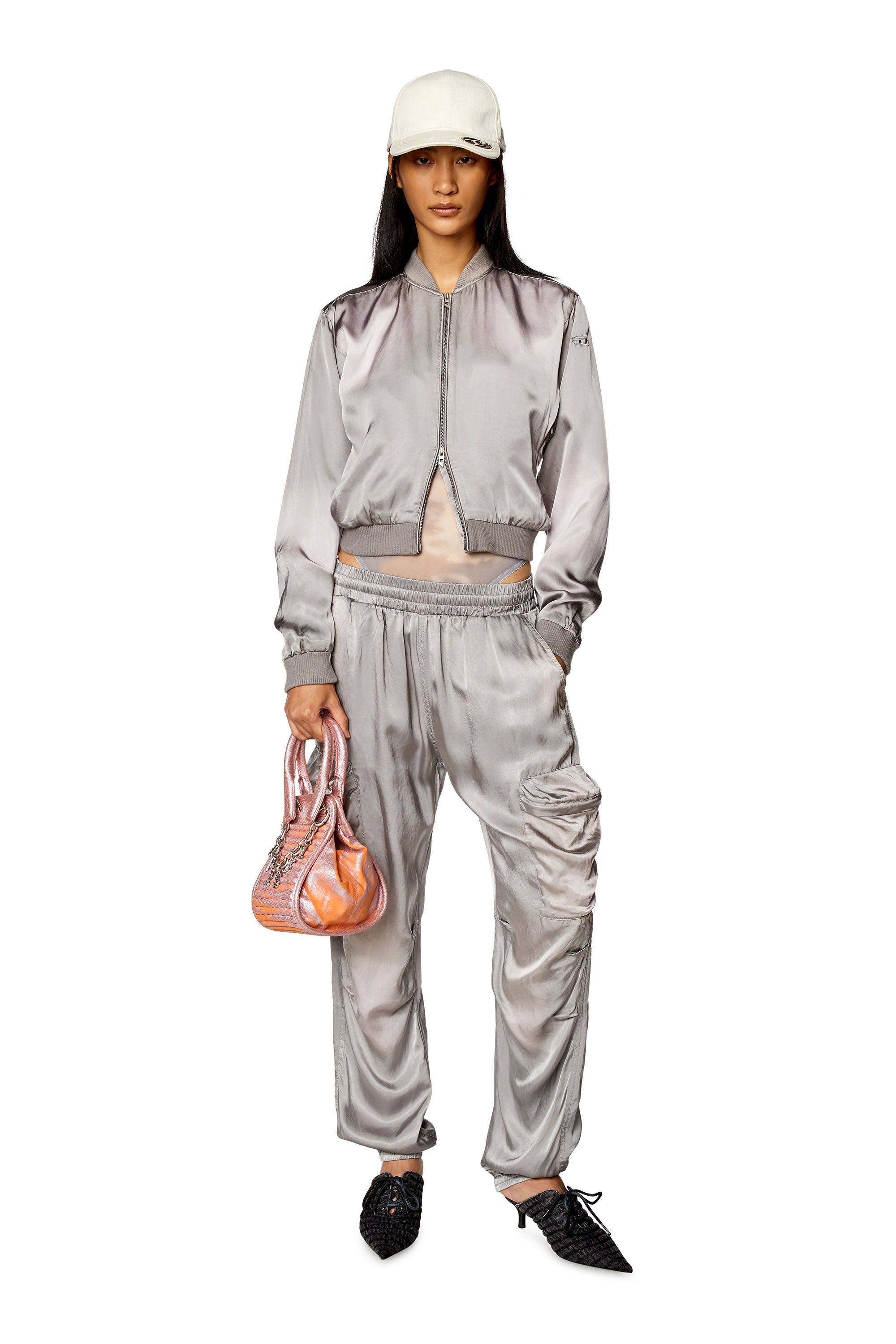 Diesel - G-KHLOW-N1, Woman Bomber jacket in treated satin in Grey - Image 1