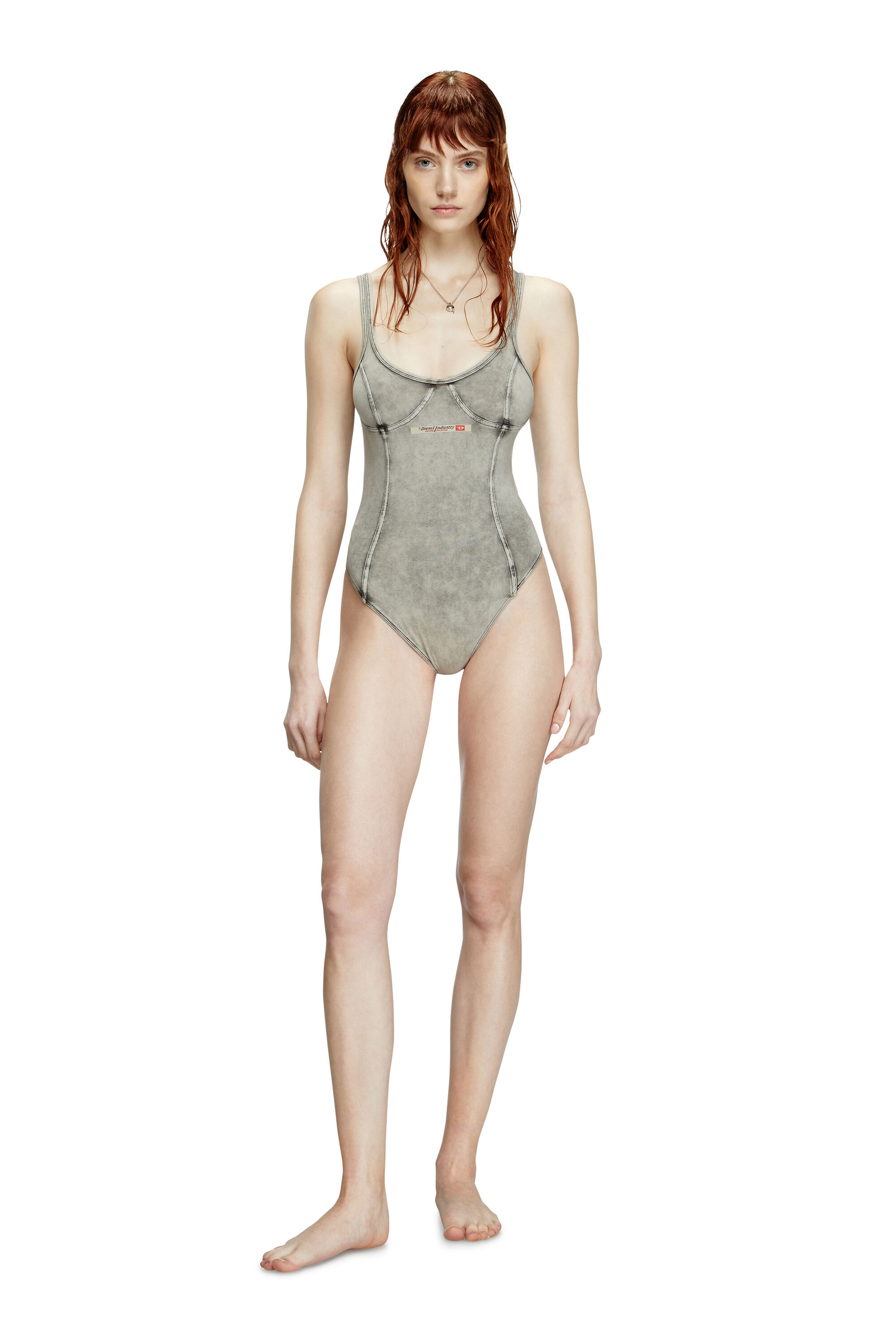 Diesel - CAMI-DNM, Woman's Bodysuit in denim-effect jersey in Grey - 1
