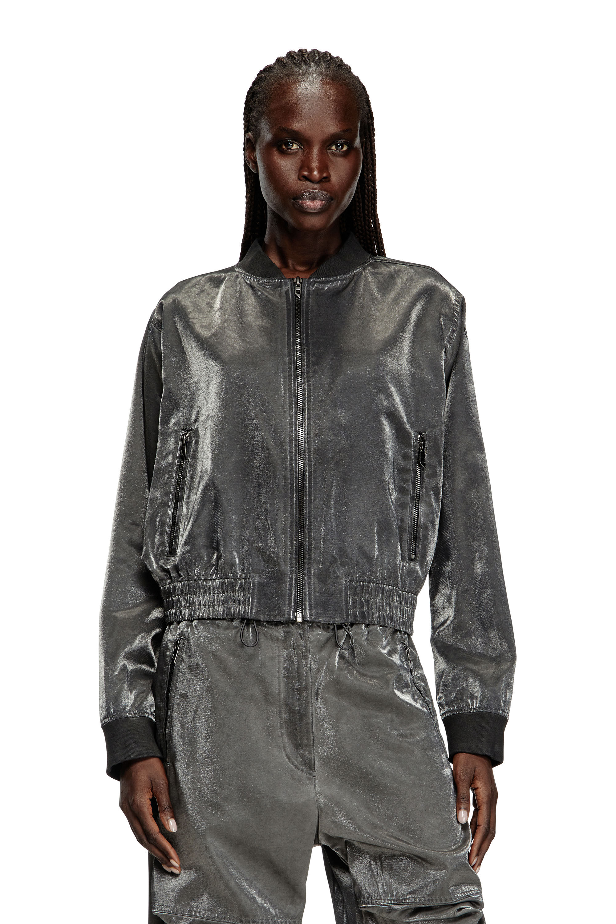 Diesel - G-HOST, Woman's Satin bomber jacket in Dark grey - 3
