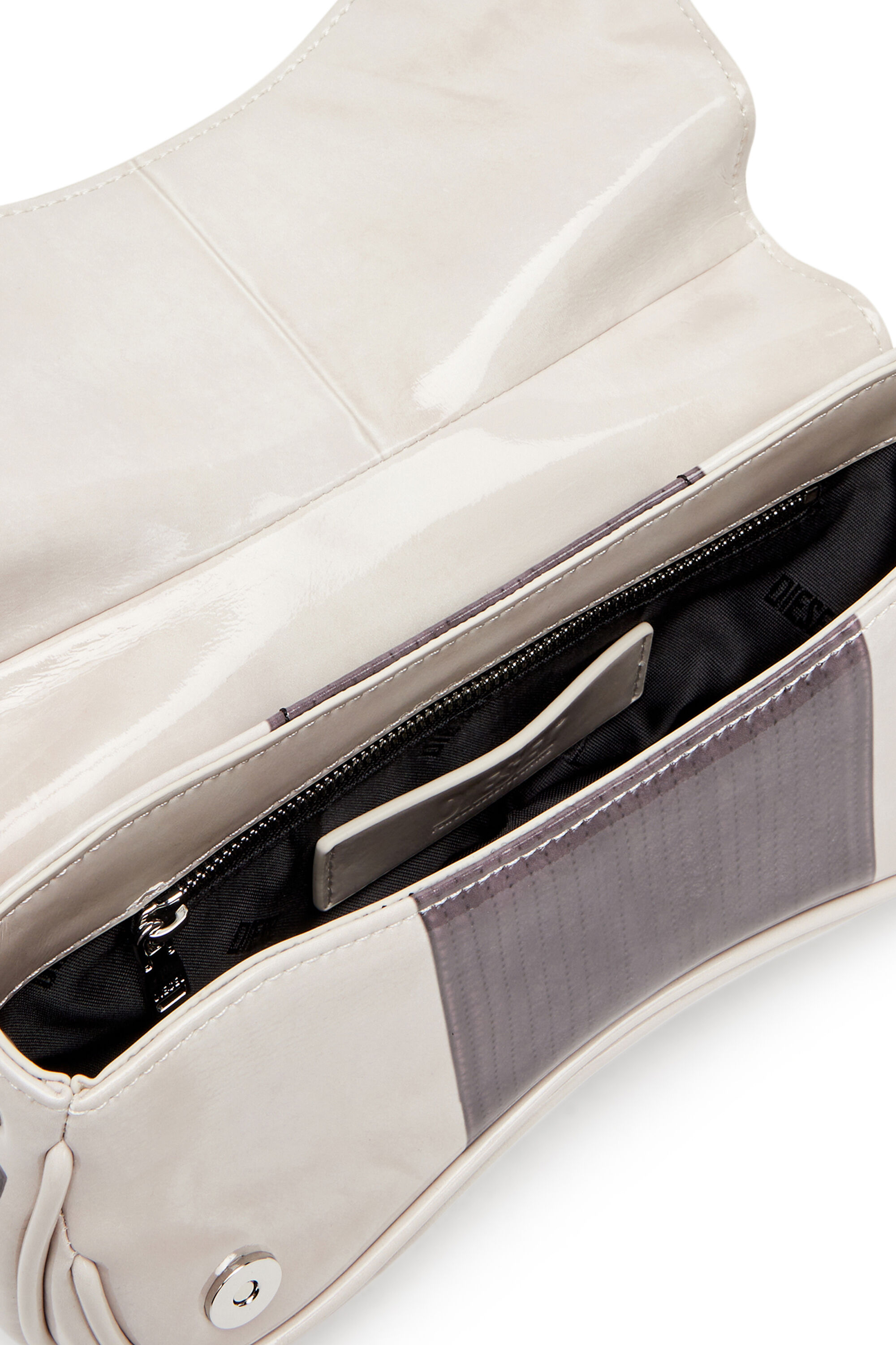 Diesel - PLAY CLUTCH, Woman's Play-Glossy clutch with biker details in Light Grey - 2
