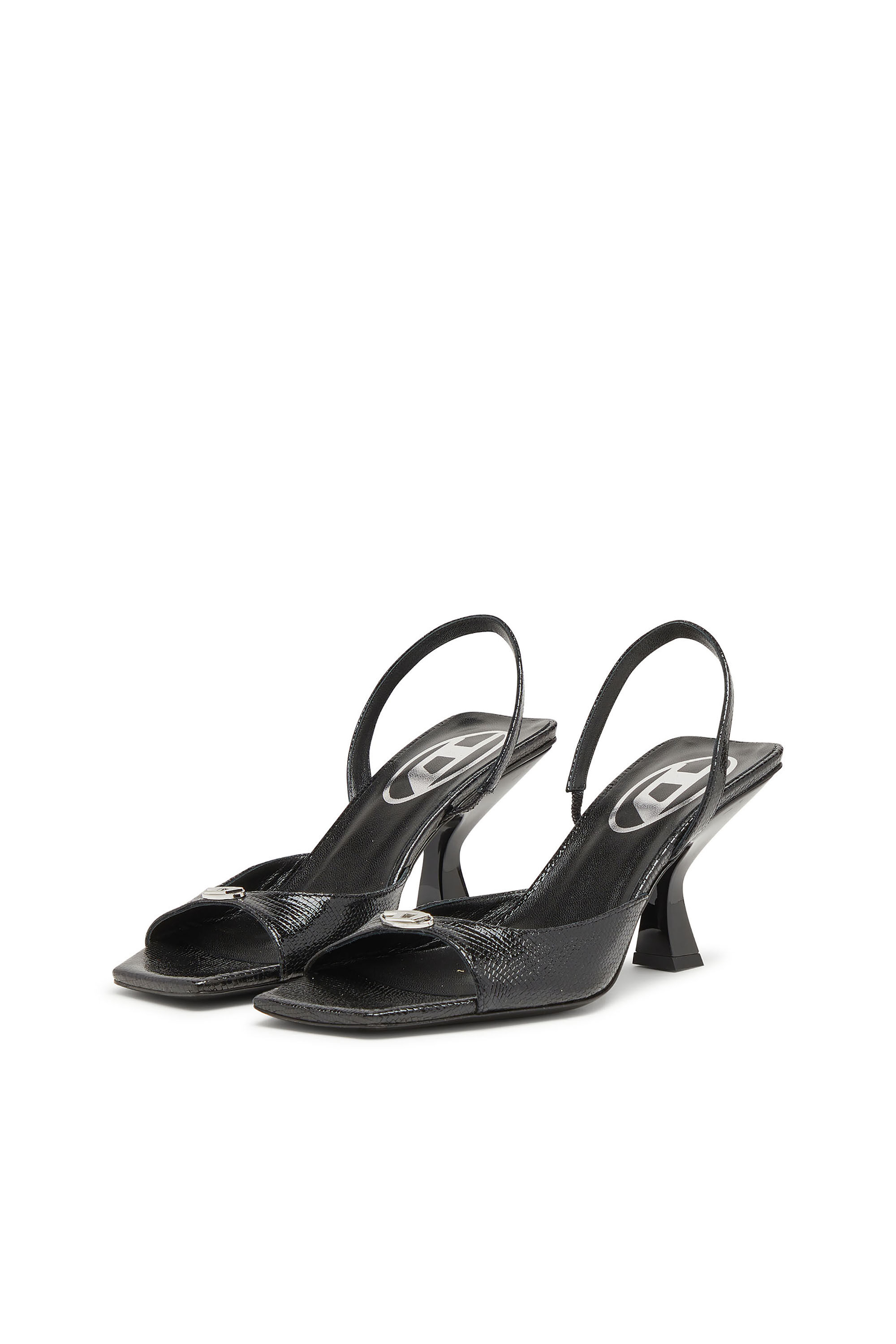 Diesel - D-AMBER 75 SANDAL, Woman's D-Amber-Slingback sandals in lizard-effect leather in Black - 7