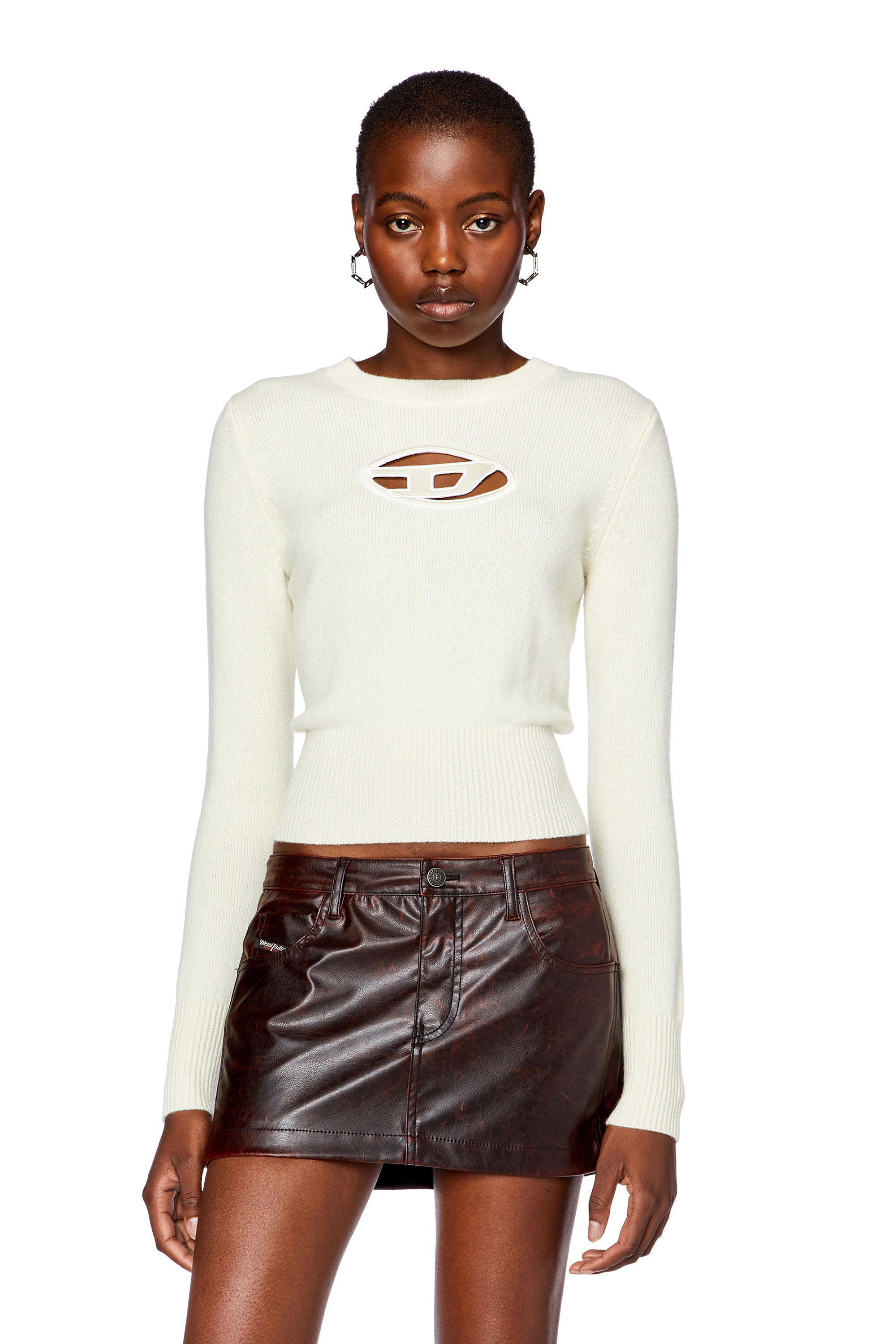 Diesel - M-AREESA, Woman Jumper with embroidered cut-out logo in White - Image 3