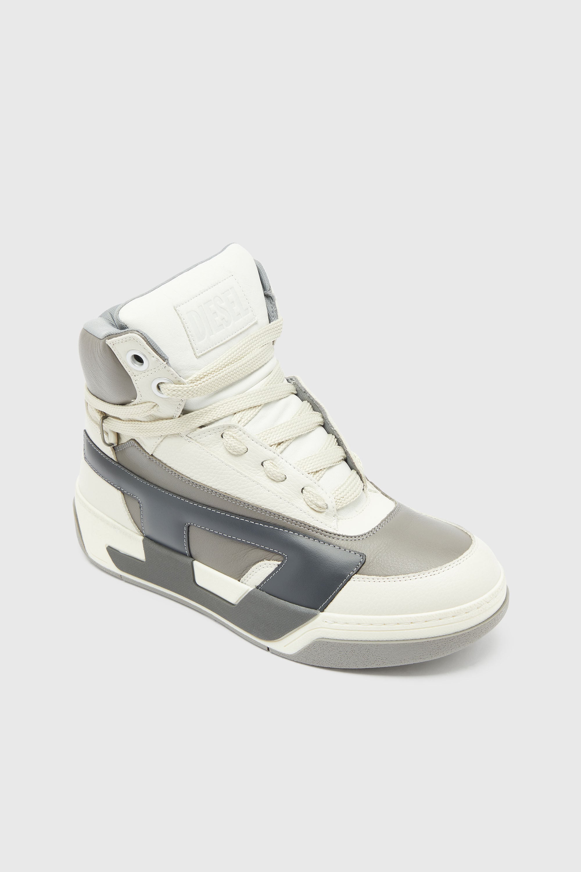 Diesel - S-D-OLLIE MID, Man's S-D-Ollie - High-top leather sneakers with D logo in White/Grey - 6