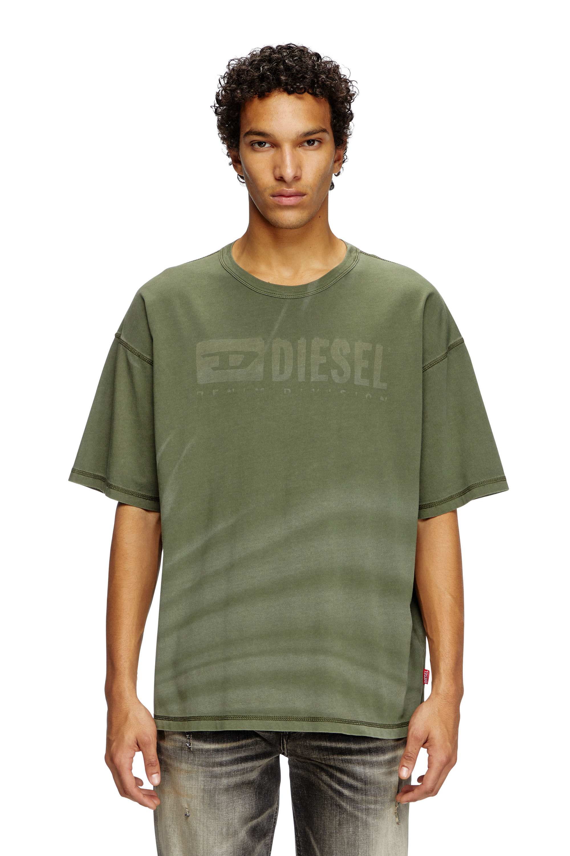 Diesel - T-ADJUST-R13, Man's Laser-faded logo T-shirt in Olive Green - 3