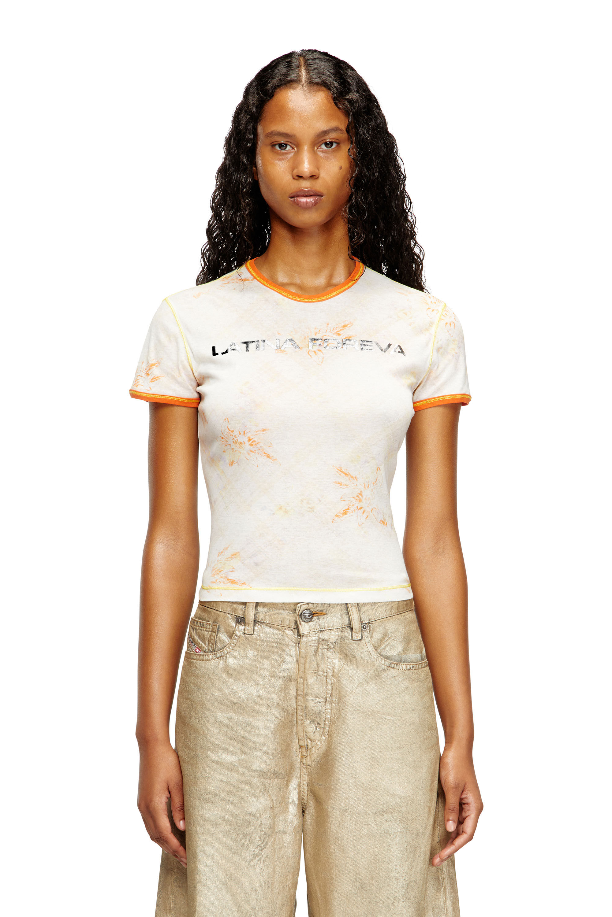 Diesel - T-UNCUTIE-KG, Woman's T-shirt with Latina Foreva print in White/Orange - 3