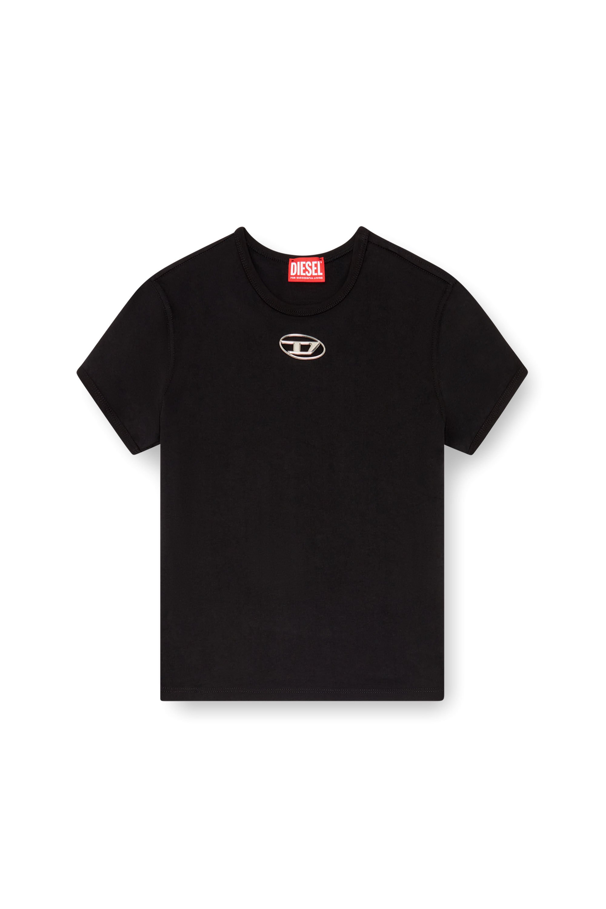 Diesel - T-UNCUTIE-LONG-OD, Woman T-shirt with injection-moulded Oval D in Black - Image 2