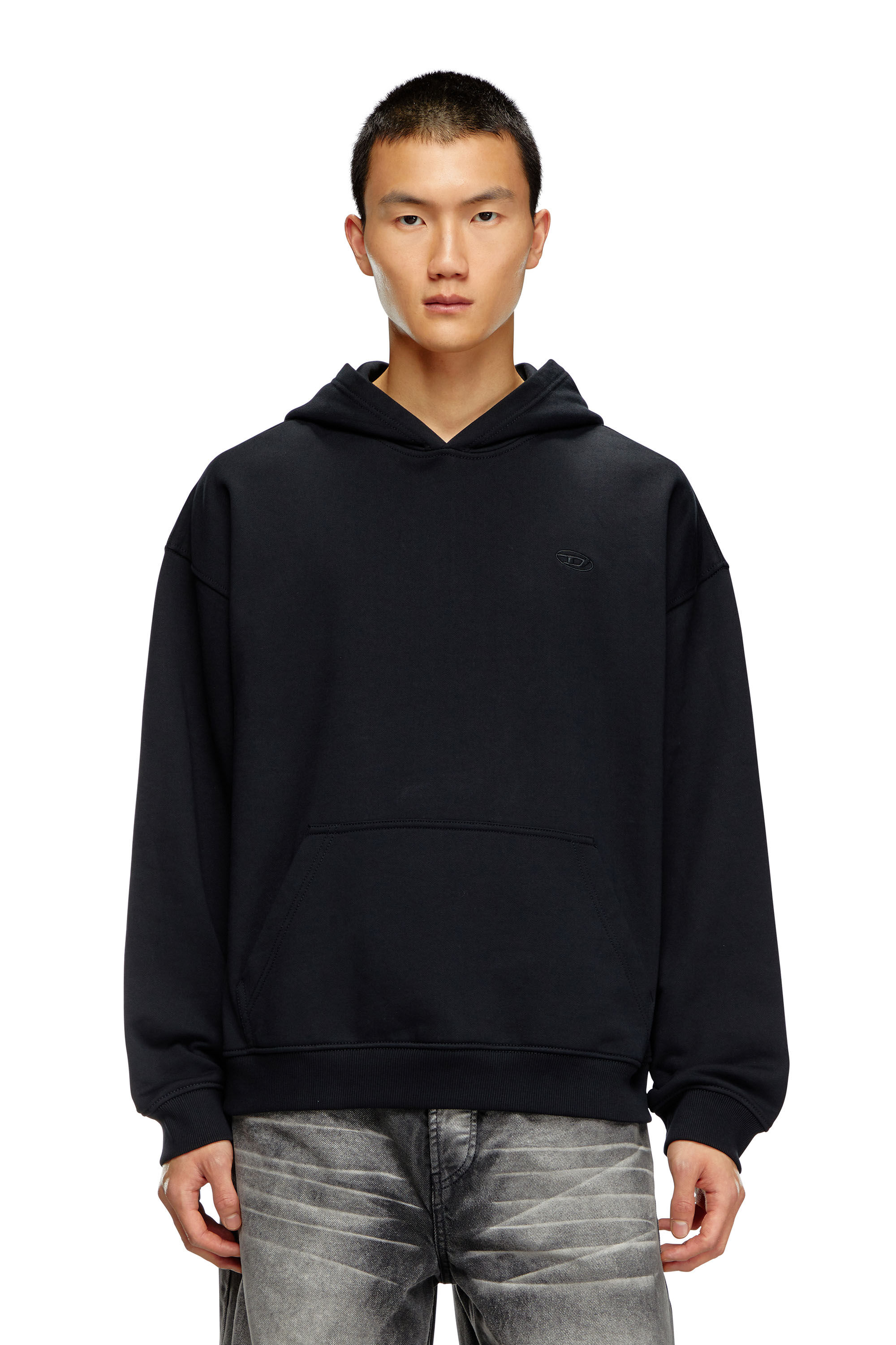 Diesel - S-BOXT-HOOD-BLEACH, Man's Hoodie with bleached logo in Black/Orange - 5