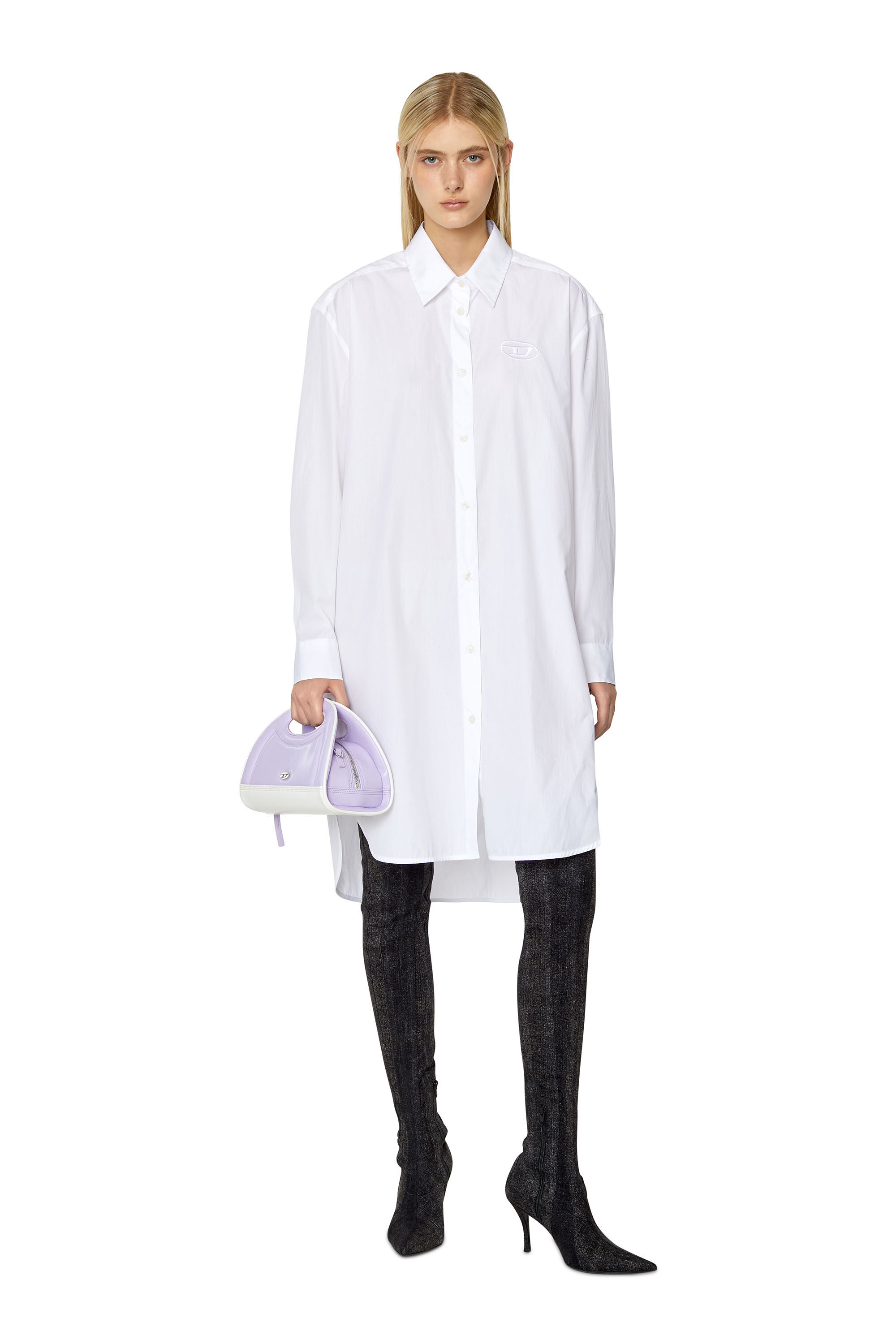 Diesel - D-LUNAR-B, Woman Shirt dress with 3D embroidery in White - Image 1