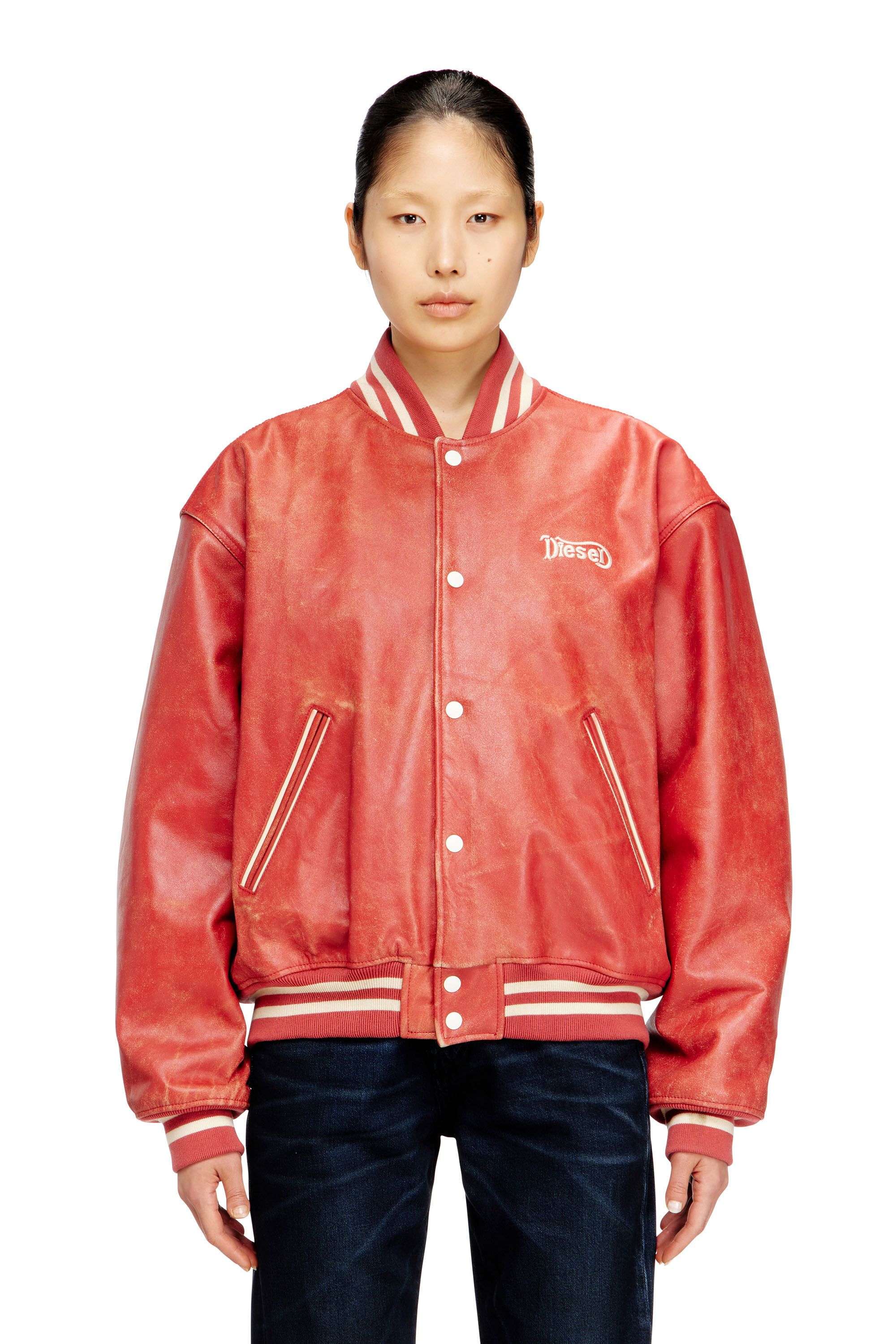Diesel - L-DIFORDI-20TH, Unisex's Leather bomber jacket with Diesel logo in Red - 6
