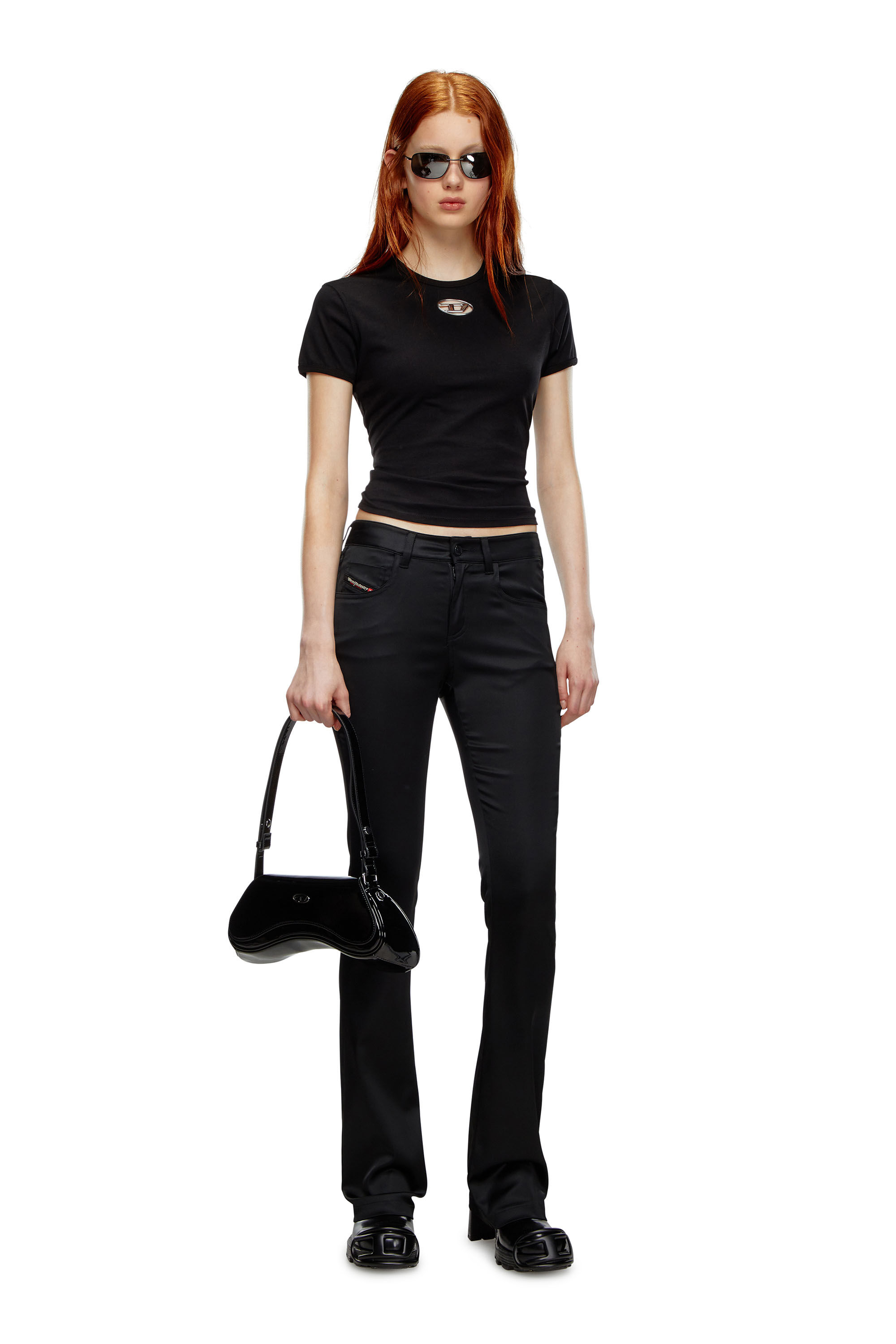 Diesel - T-UNCUTIE-LONG-OD, Woman T-shirt with injection-moulded Oval D in Black - Image 1