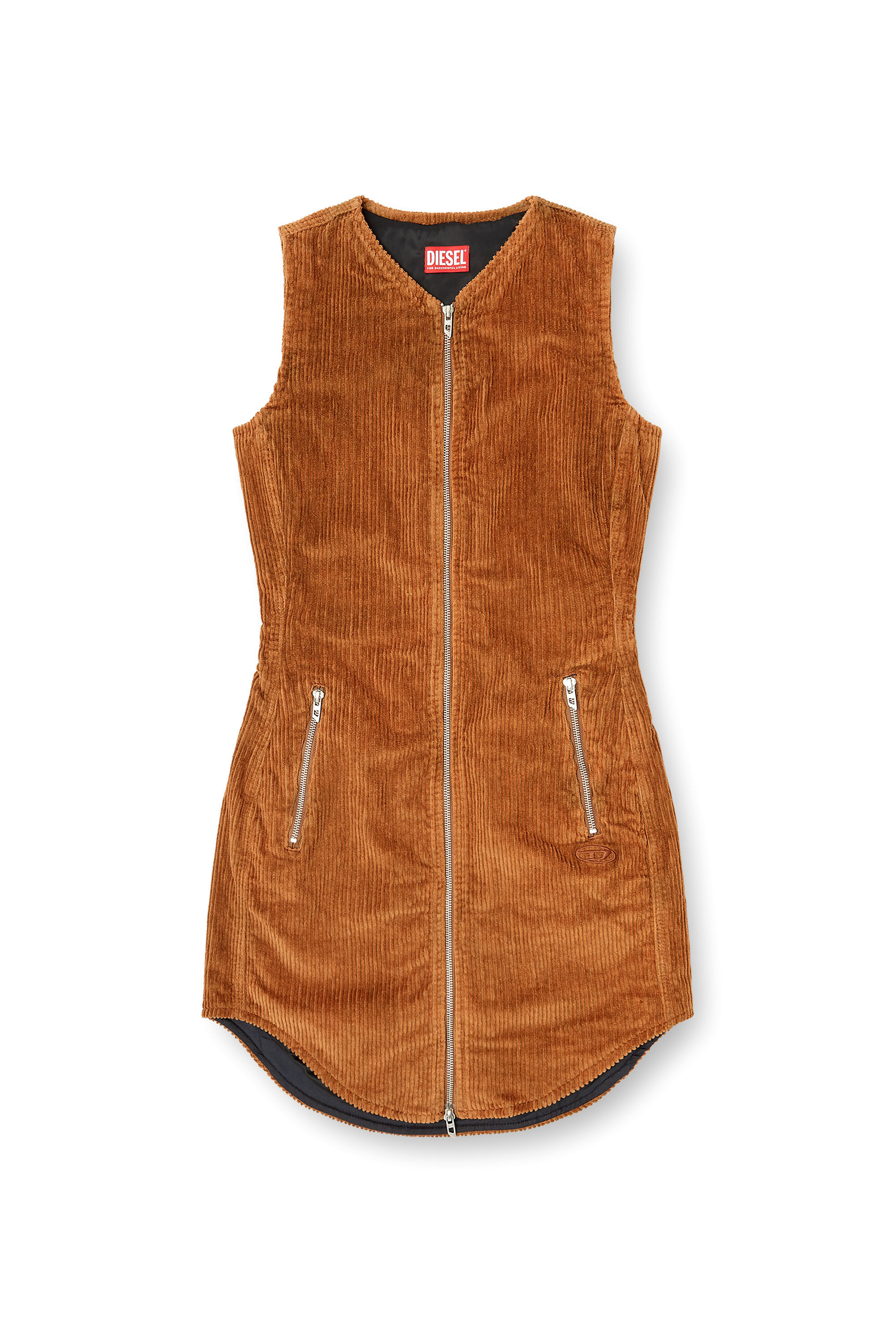 Diesel - D-ENEA, Woman's Cotton mini dress with front zipper in Brown - 2