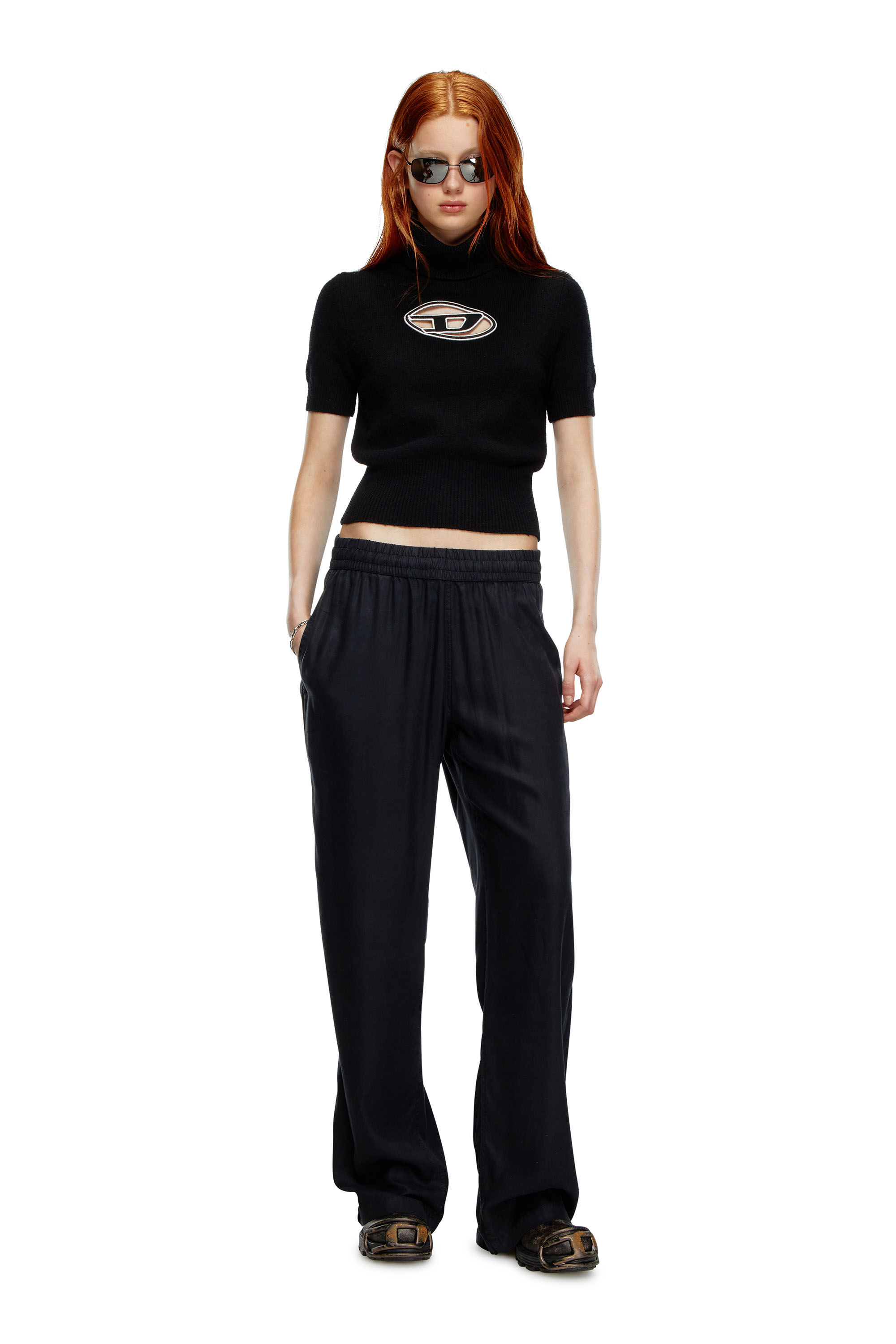 Diesel - M-ARGARET, Woman Short-sleeve jumper with cut-out logo in Black - Image 1