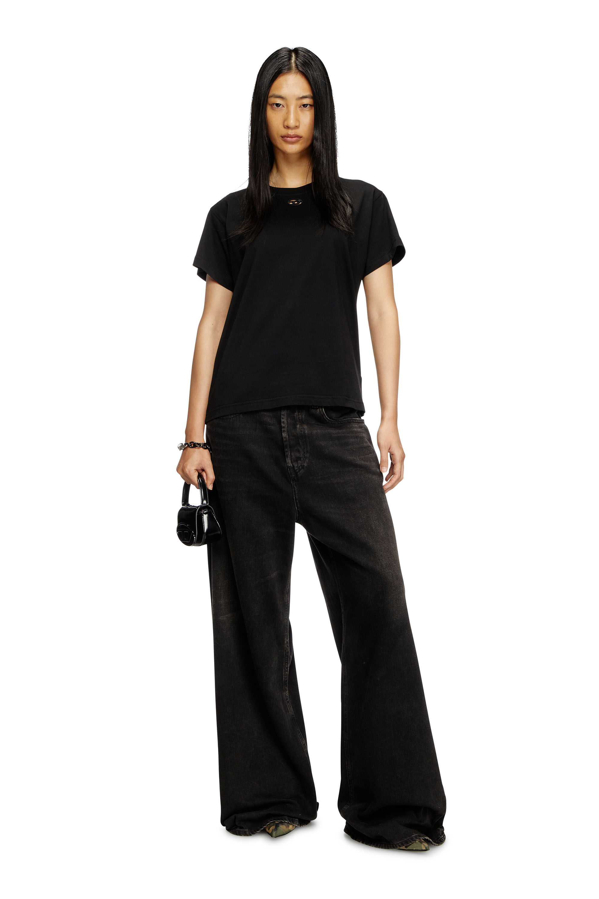 Diesel - T-MAREY, Woman's T-shirt with small Oval D in Black - 1