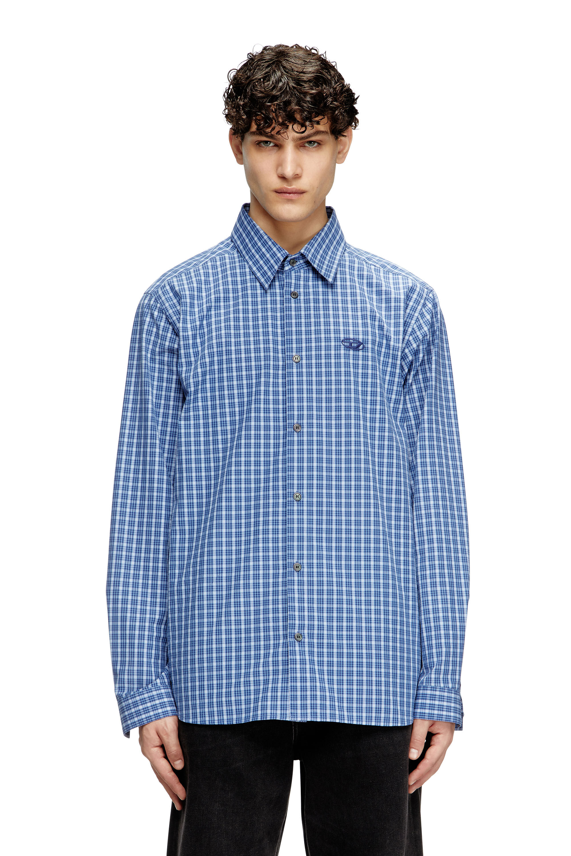 Diesel - S-SIMPLY-DLBV, Man's Checked shirt with Oval D embroidery in Blue - 3