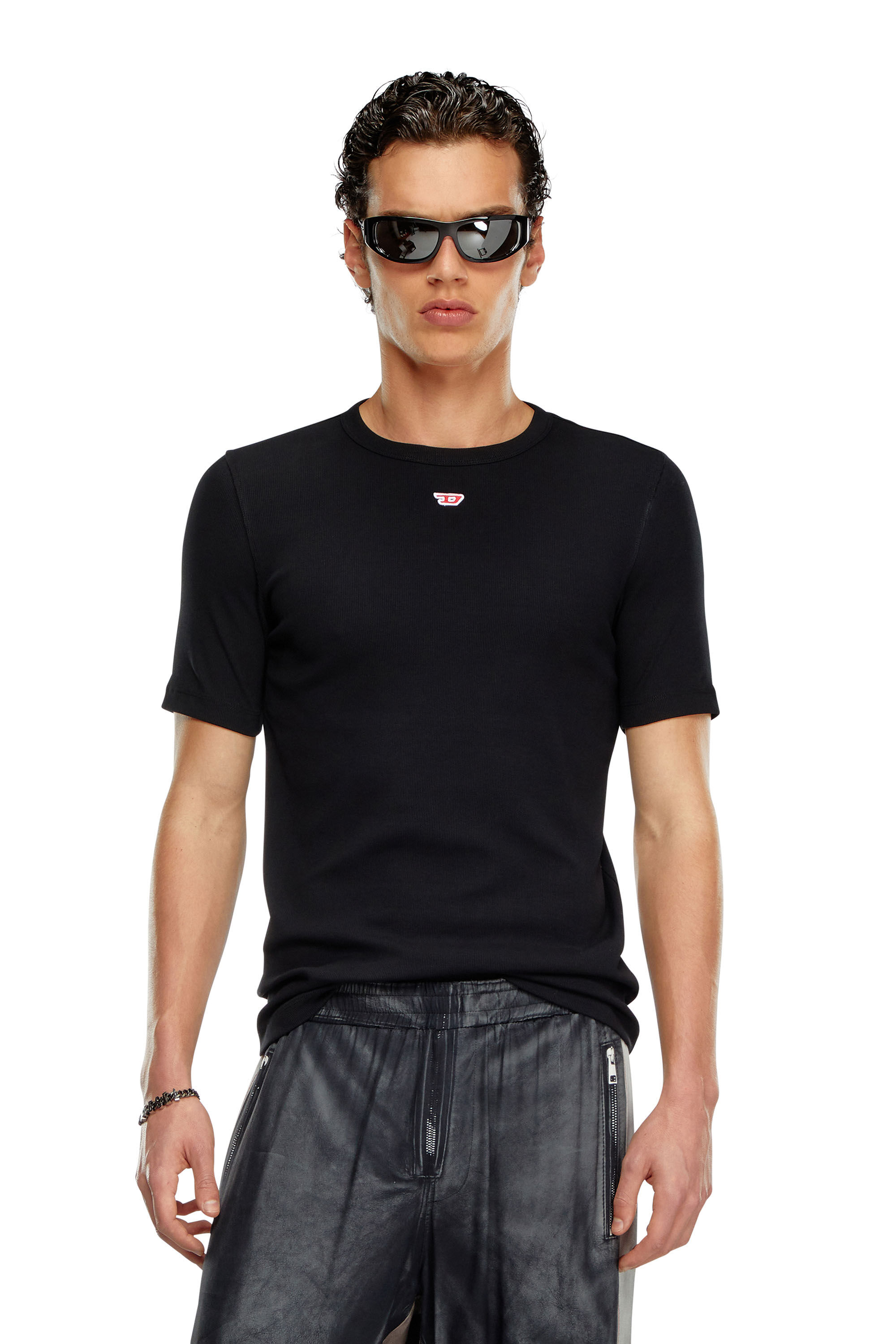 Diesel - D-RIBBER-N, Man's T-shirt with D patch in Black - 3