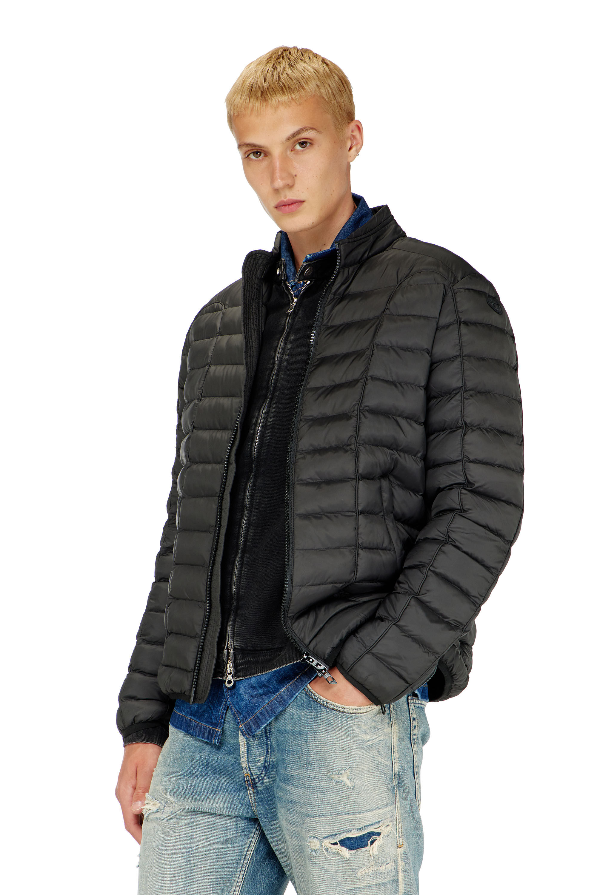 Diesel - W-PILOT, Man's Puffer jacket in light nylon in Black - 3