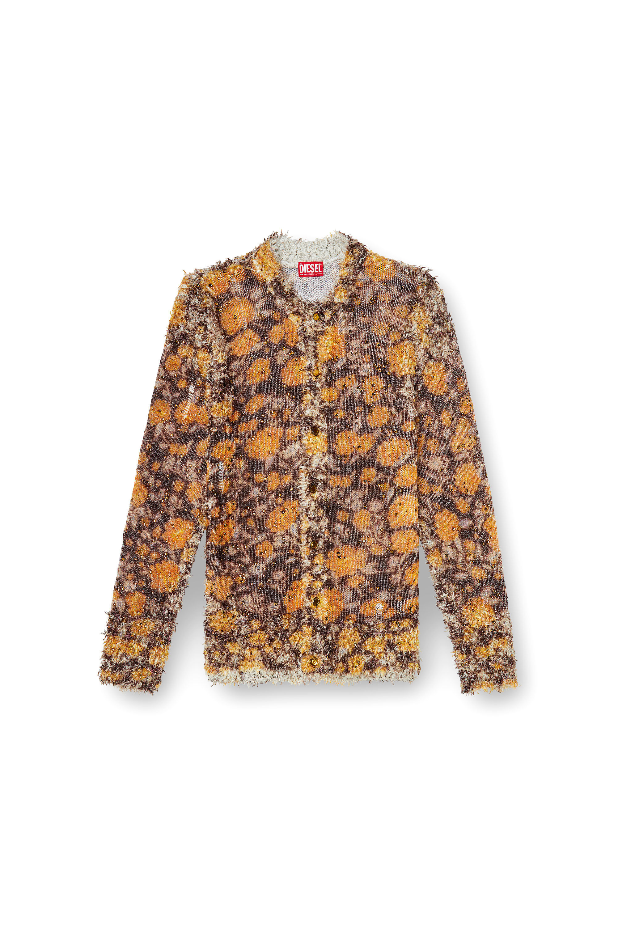 Diesel - K-LINNUS, Man's Printed linen-blend cardigan with crystals in Brown/Orange - 2
