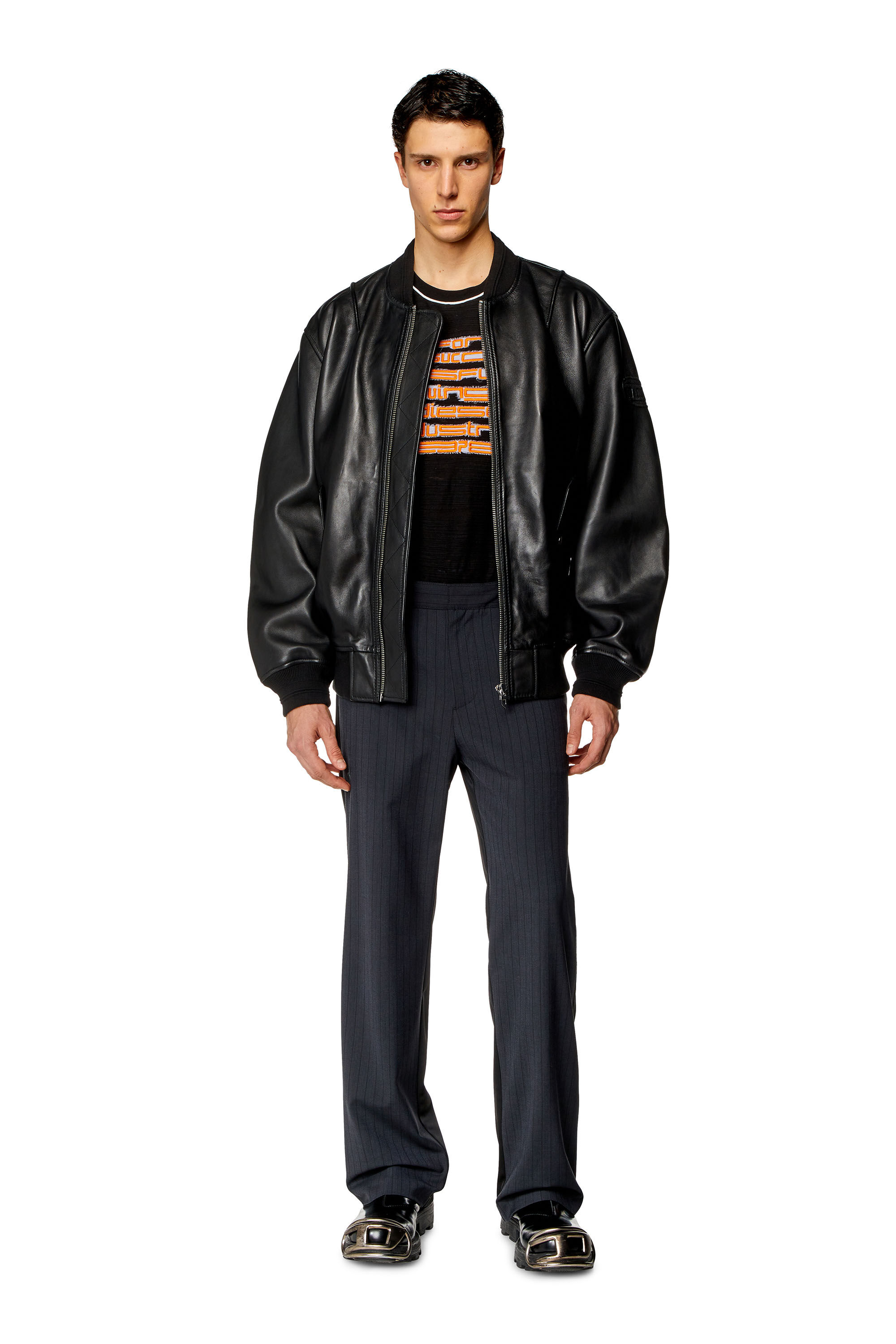 Diesel - L-PRITTS-NEW, Man Bomber jacket in tumbled leather in Black - Image 1