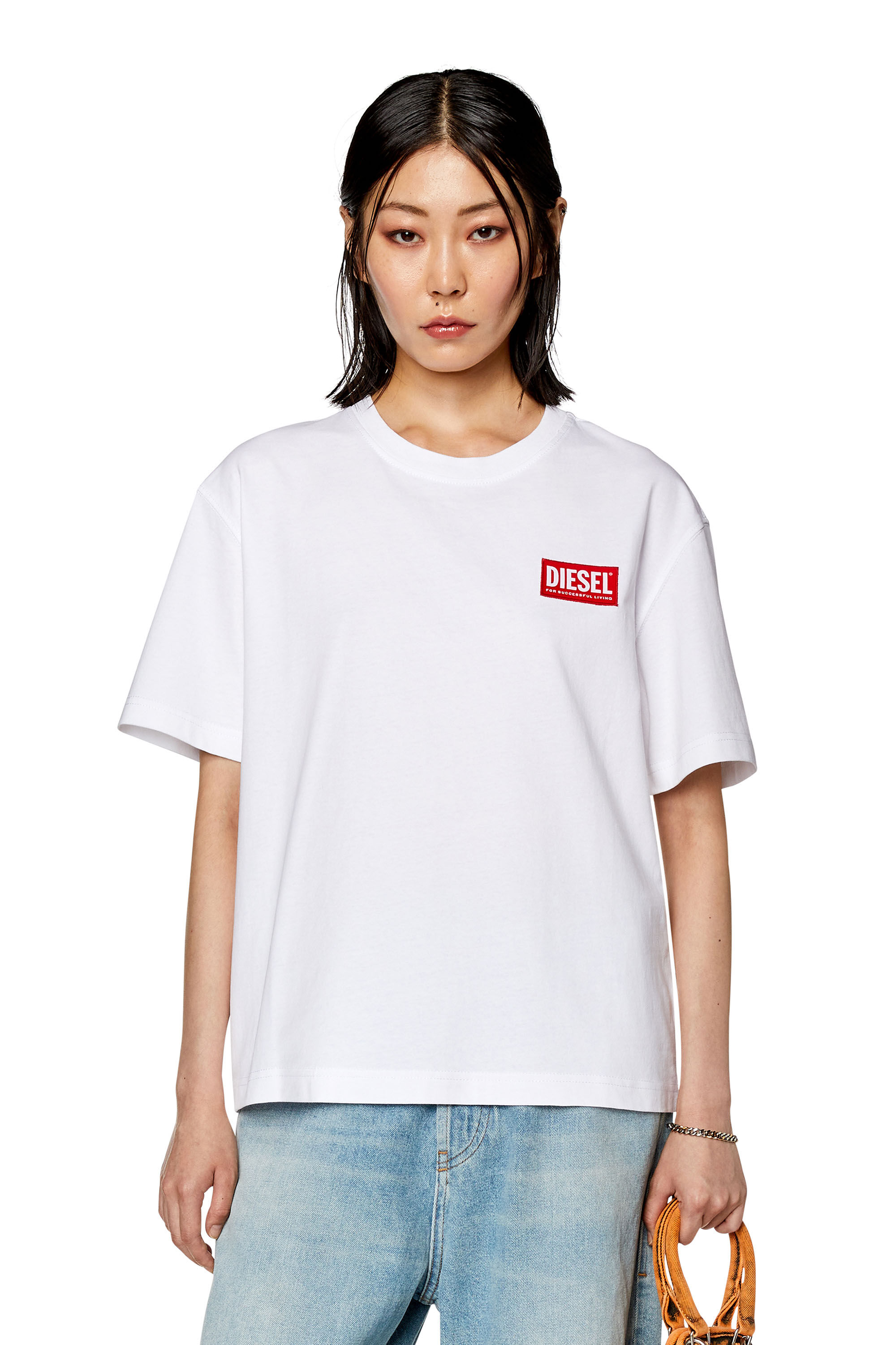 Diesel - T-DANNY-NLABEL, Woman T-shirt with diesel logo patch in White - Image 3