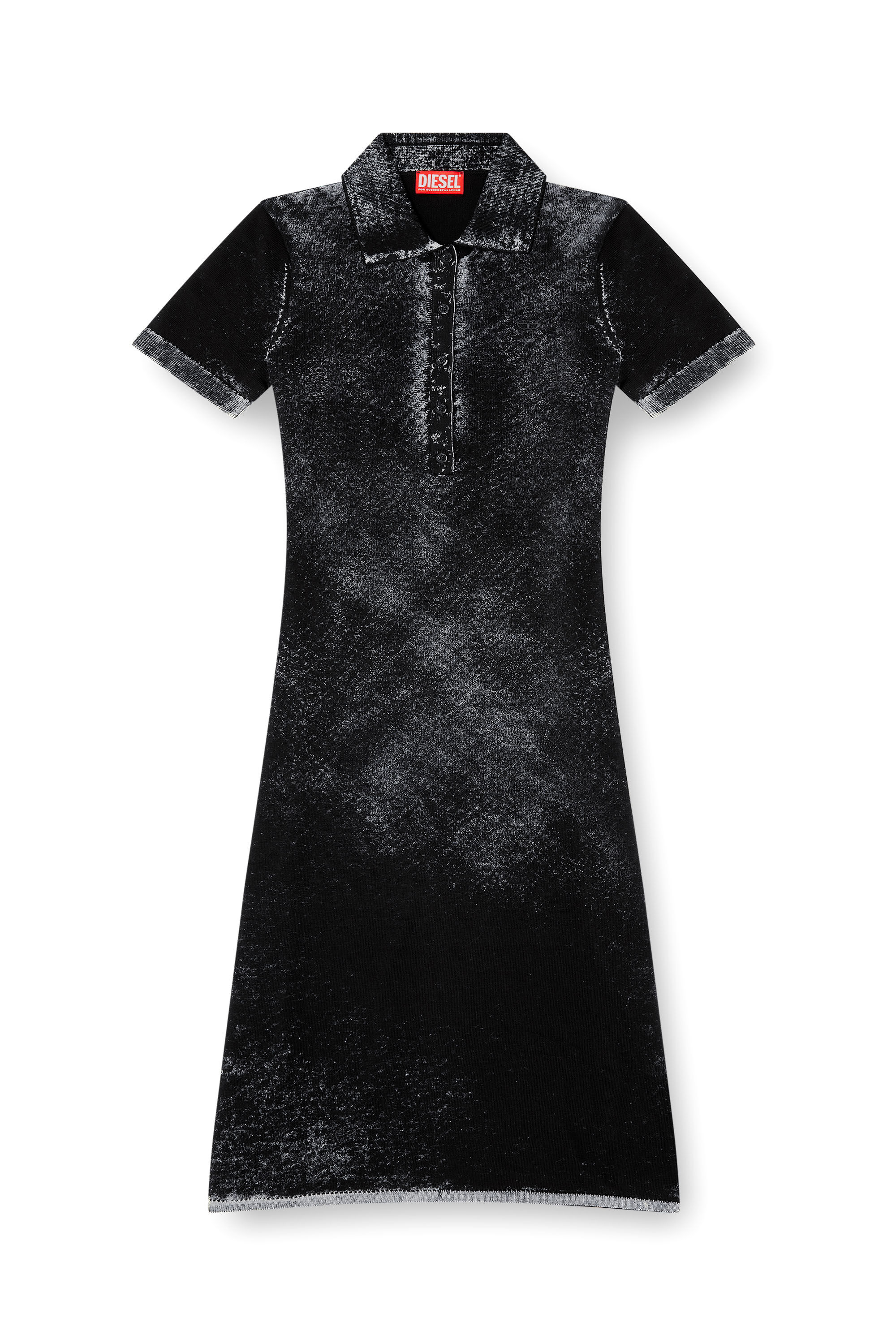 Diesel - M-LOURENS, Woman's Midi polo dress in reverse-printed knit in Black - 2