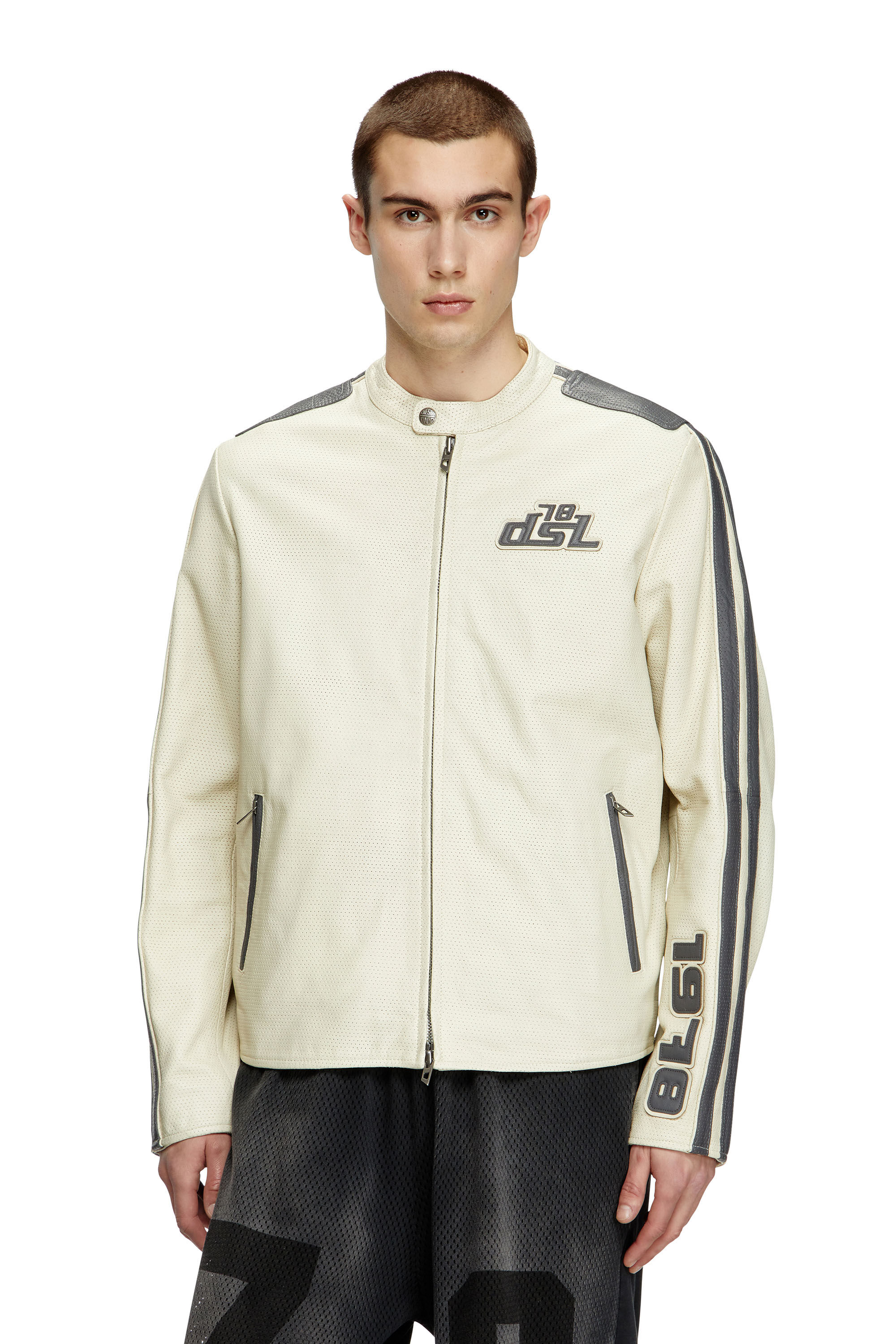Diesel - L-POP, Unisex's Biker jacket in perforated leather in White - 3