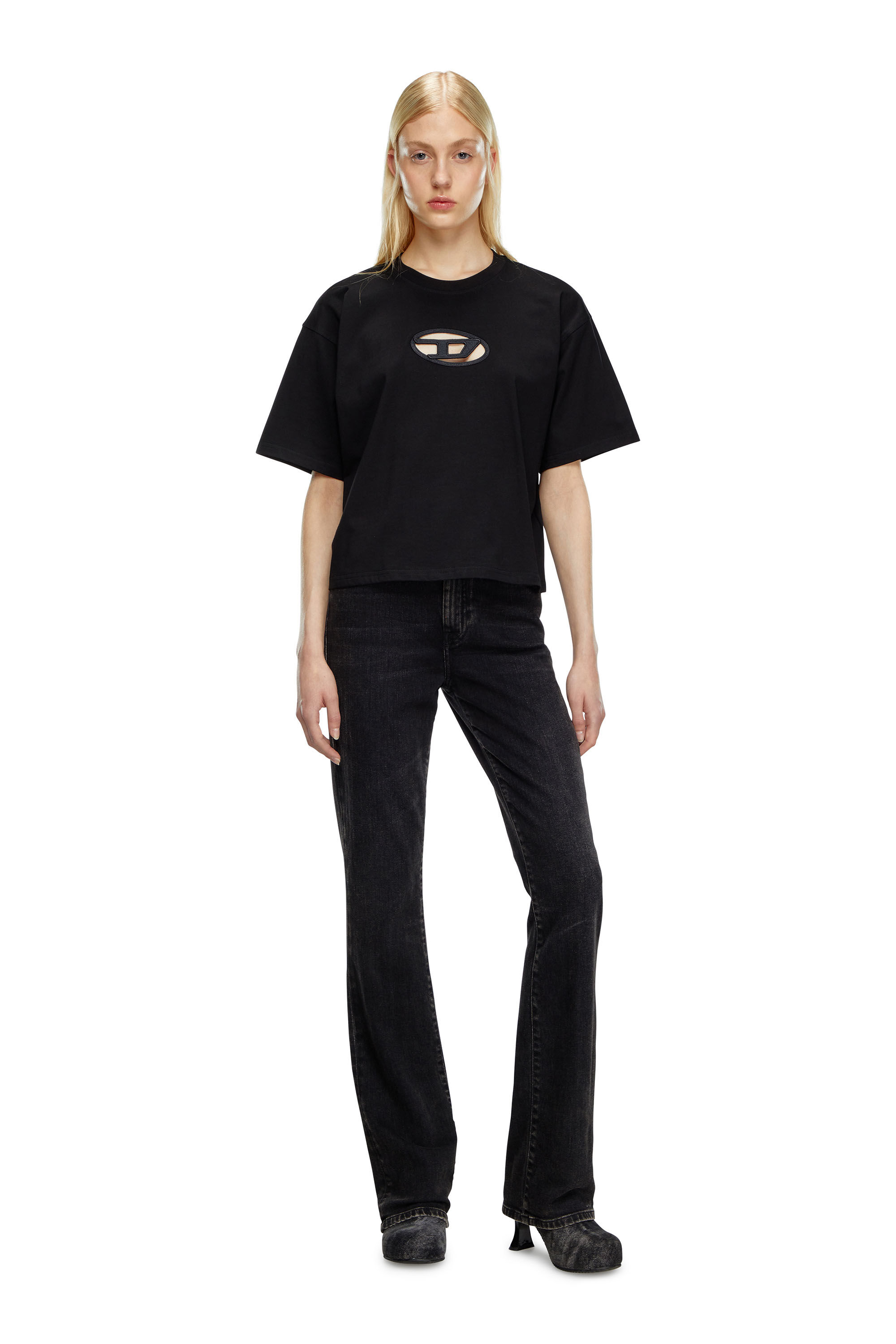 Diesel - T-BUXT-CROP-OD, Woman Boxy T-shirt with cut-out Oval D logo in Black - Image 1