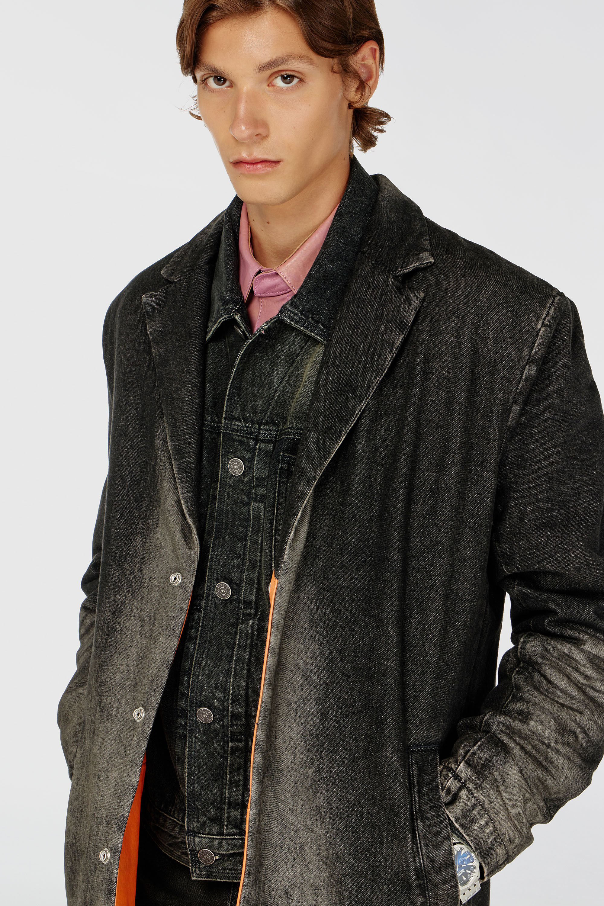 Diesel - D-IANCH-FSJ, Unisex's Long coat in dirty-effect denim in Black - 5