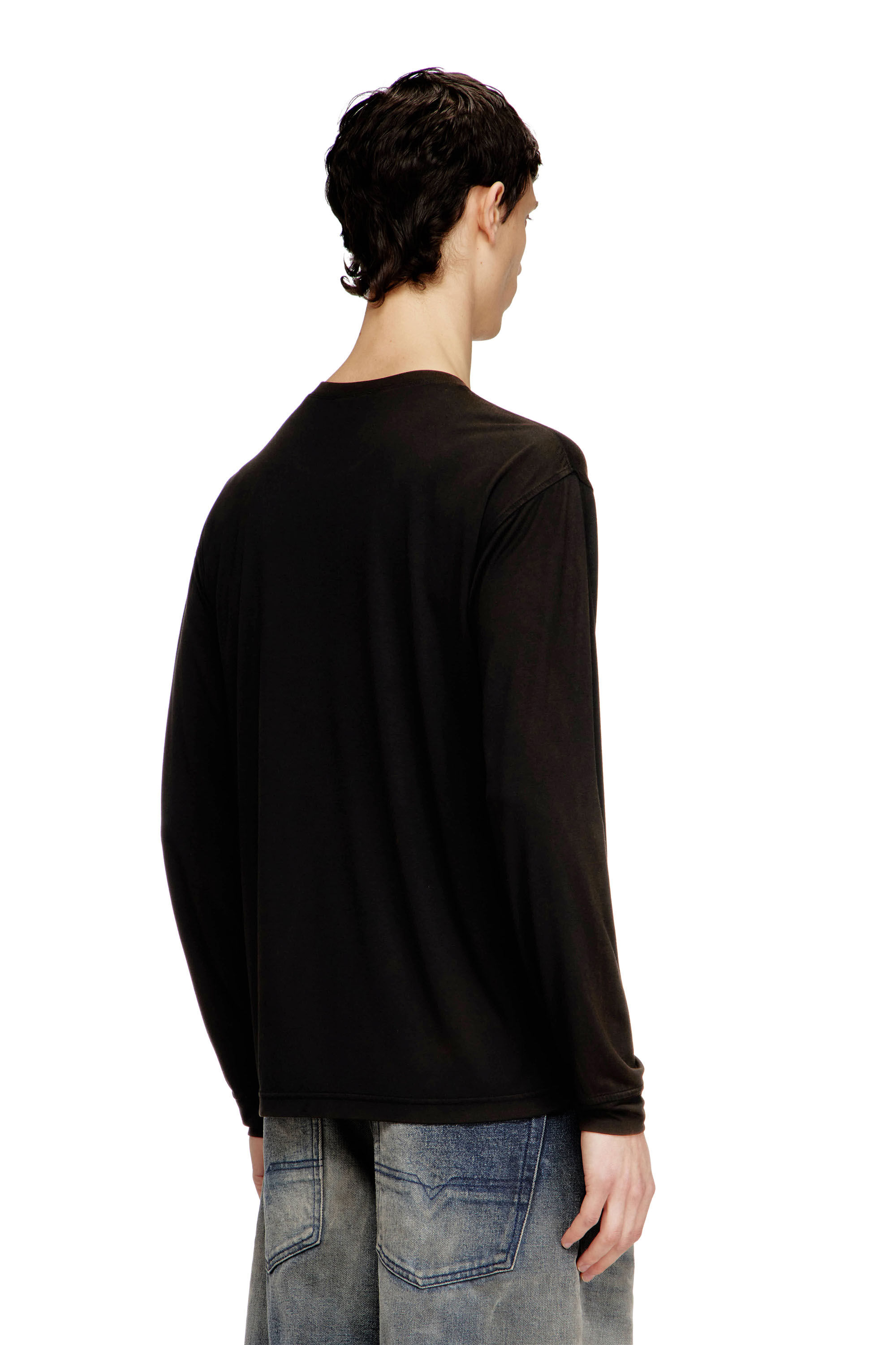 Diesel - T-NORMS-LS, Man's Fluid long sleeve T-shirt with micro embroidery in Black - 4